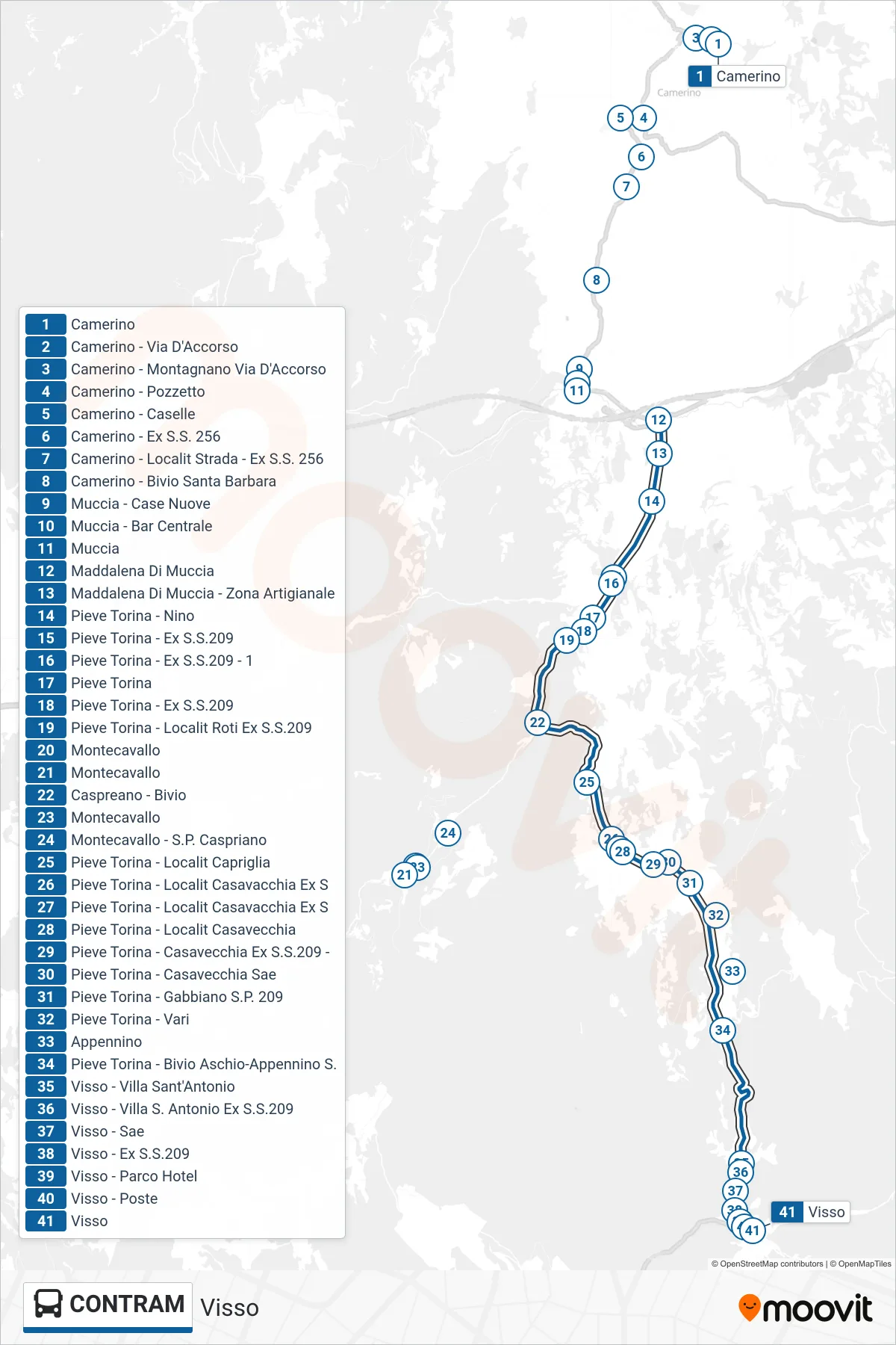 Linea CONTRAM bus (Visso) - Percorsi e fermate sulla mappa