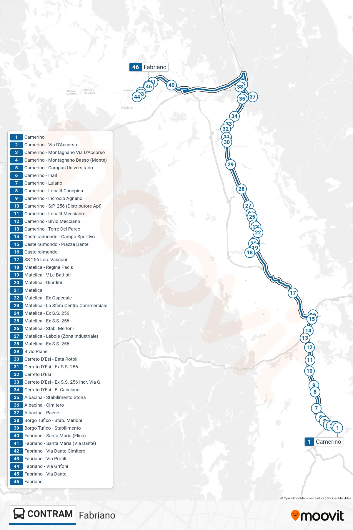 Linea CONTRAM bus (Fabriano) - Percorsi e fermate sulla mappa