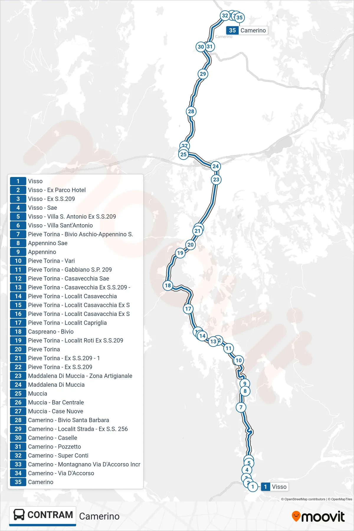 Linea CONTRAM bus (Camerino) - Percorsi e fermate sulla mappa