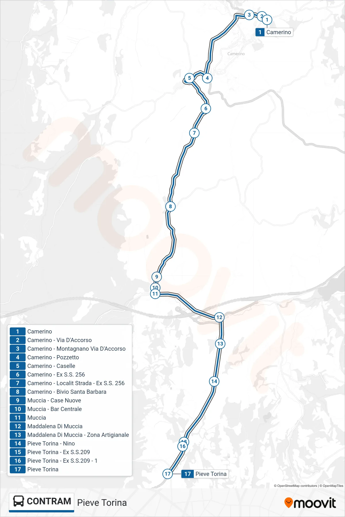 Linea CONTRAM bus (Pieve Torina) - Percorsi e fermate sulla mappa
