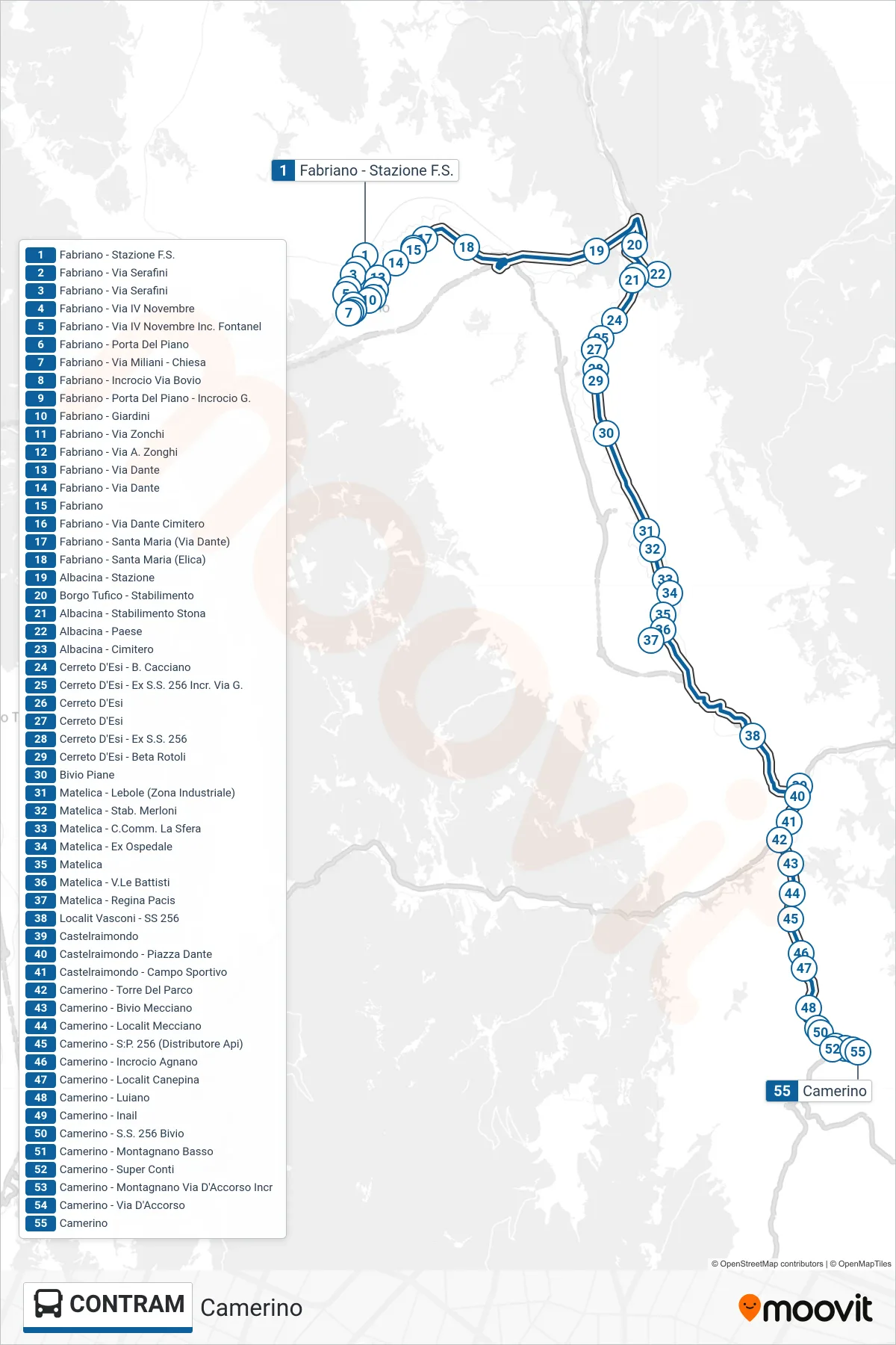 Linea CONTRAM  bus (Camerino) - Percorsi e fermate sulla mappa