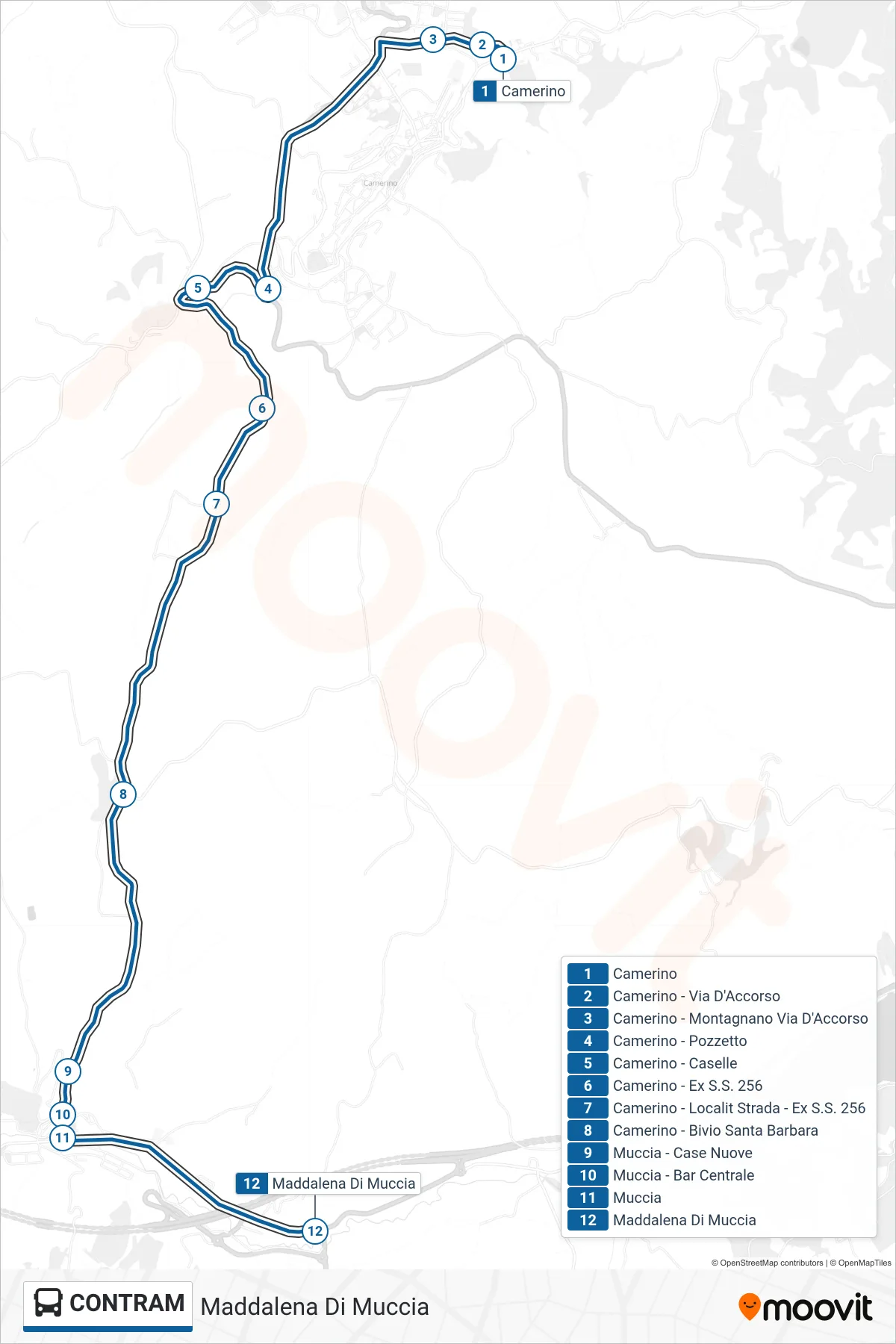 Linea CONTRAM bus (Maddalena Di Muccia) - Percorsi e fermate sulla mappa