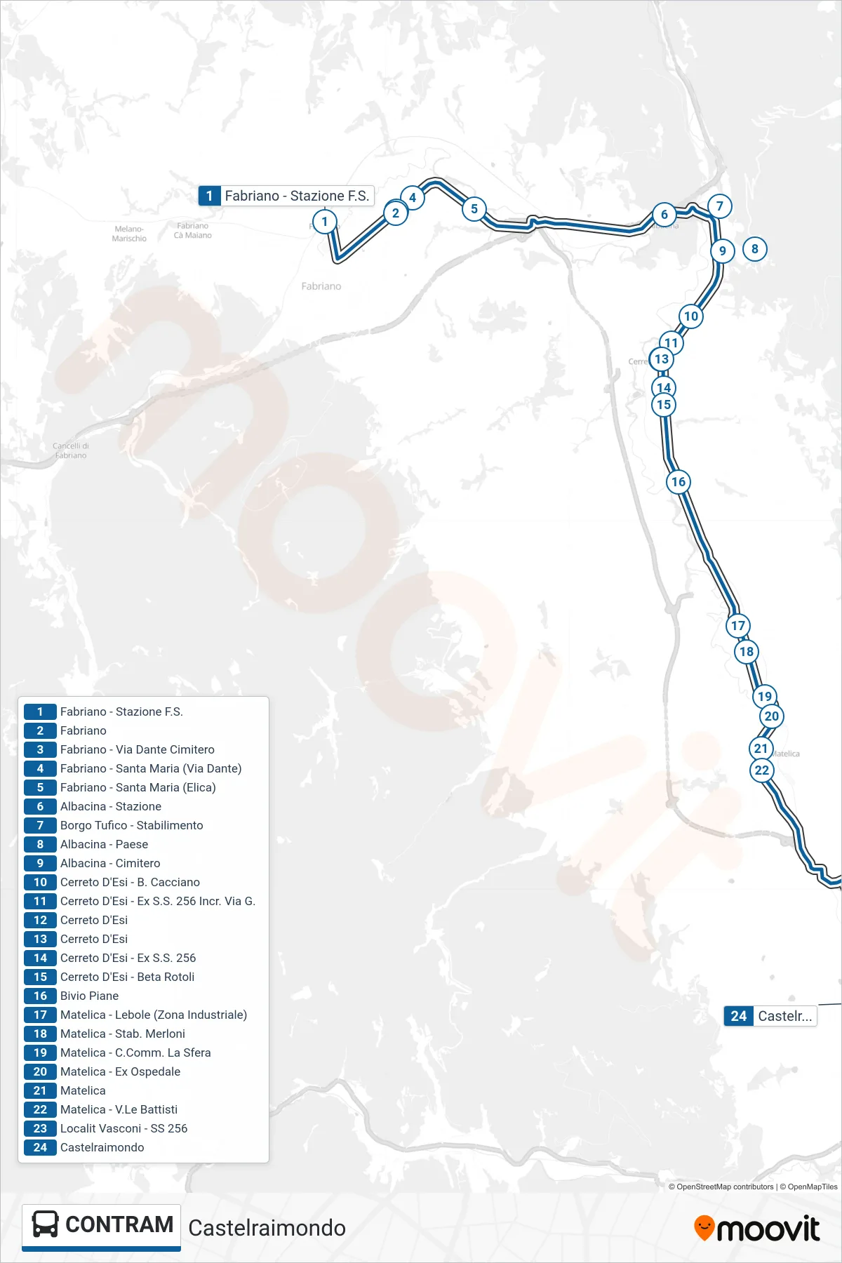 Linea CONTRAM bus (Castelraimondo) - Percorsi e fermate sulla mappa