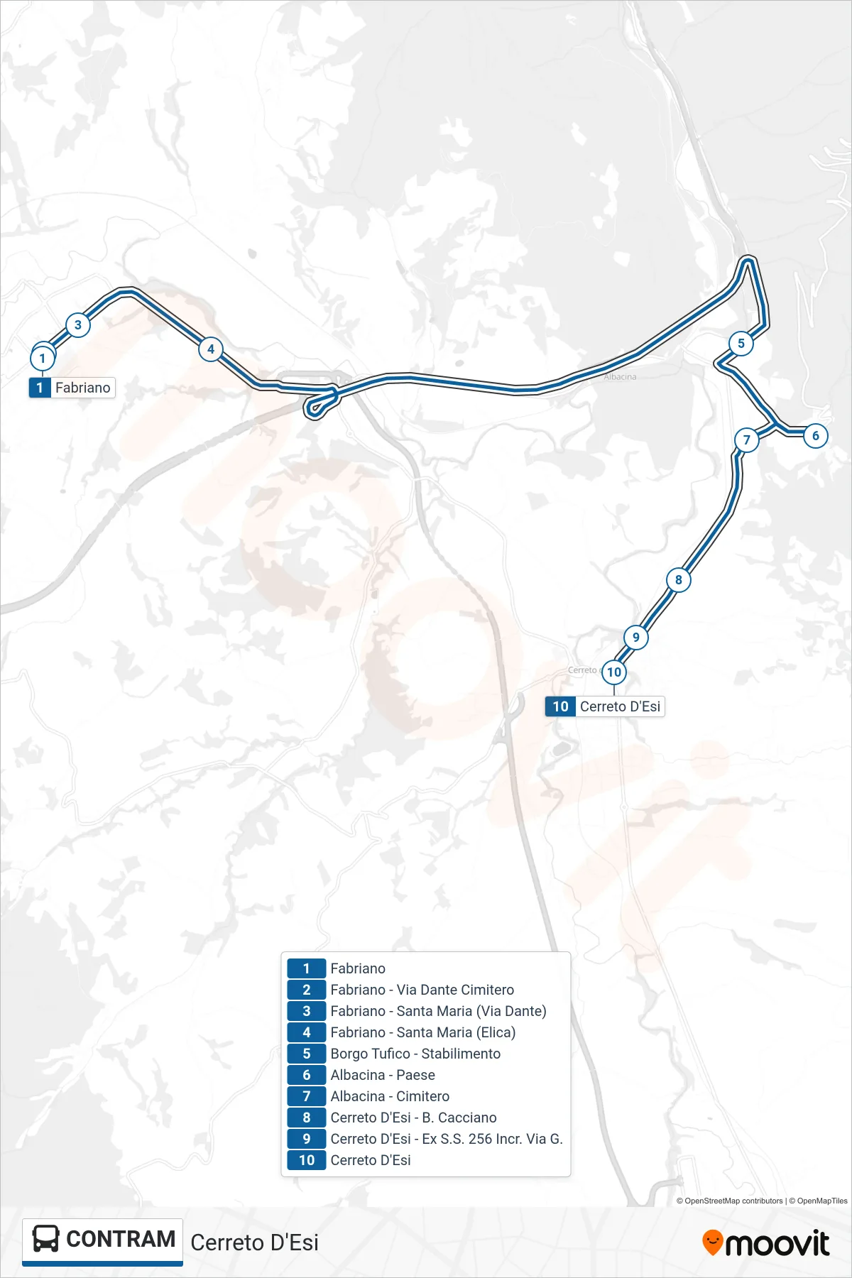 Linea CONTRAM bus (Cerreto D'Esi) - Percorsi e fermate sulla mappa