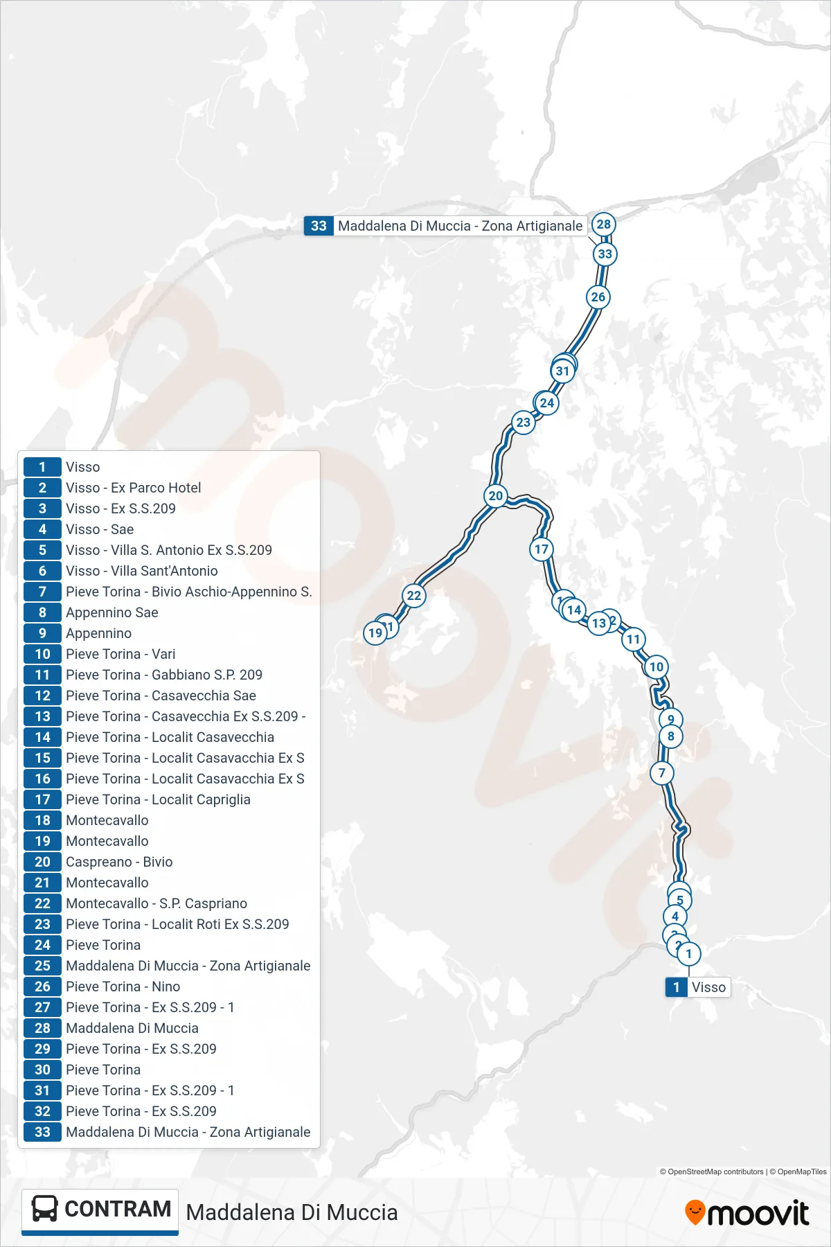 Linea CONTRAM bus (Maddalena Di Muccia) - Percorsi e fermate sulla mappa