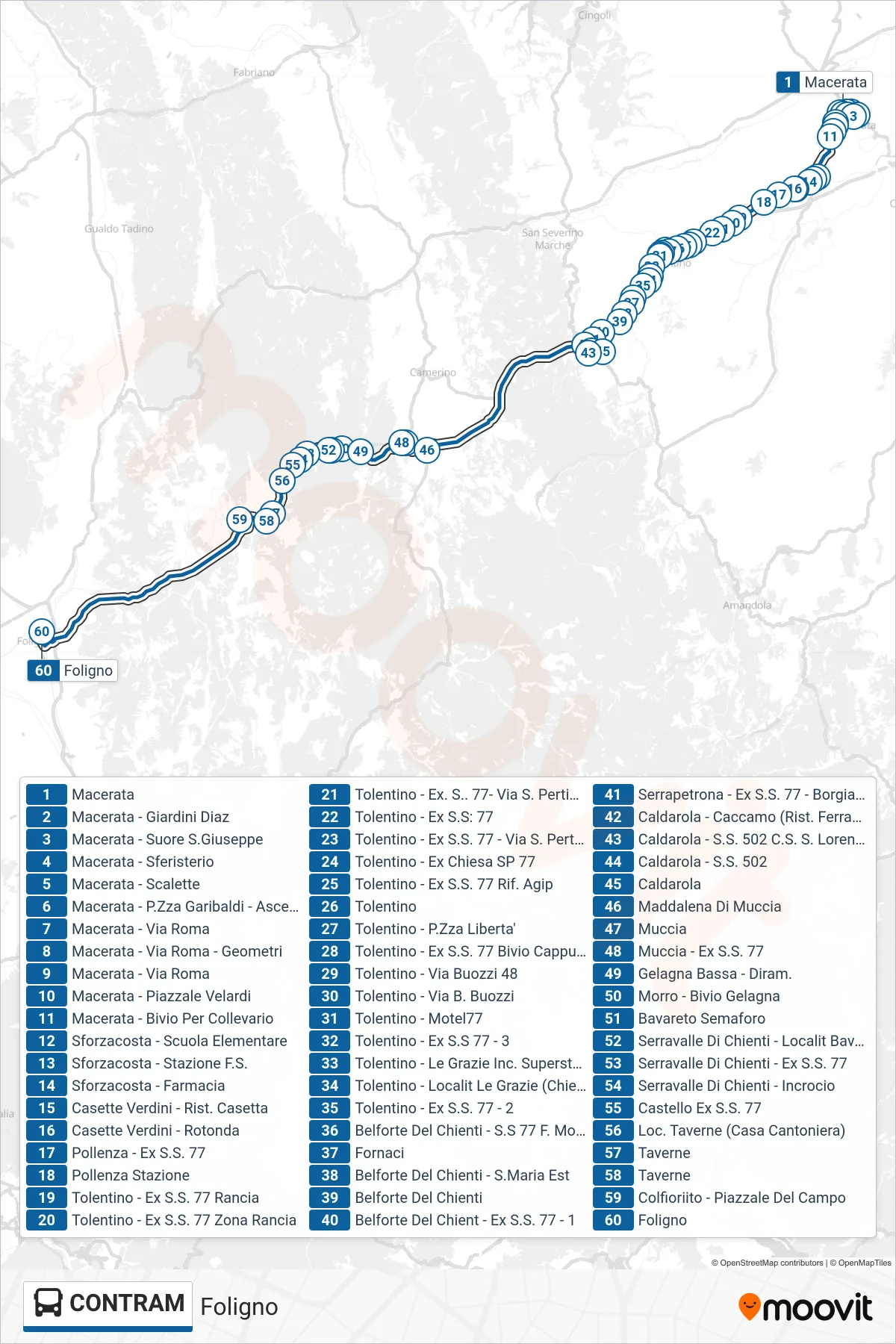 Linea CONTRAM  bus (Foligno) - Percorsi e fermate sulla mappa