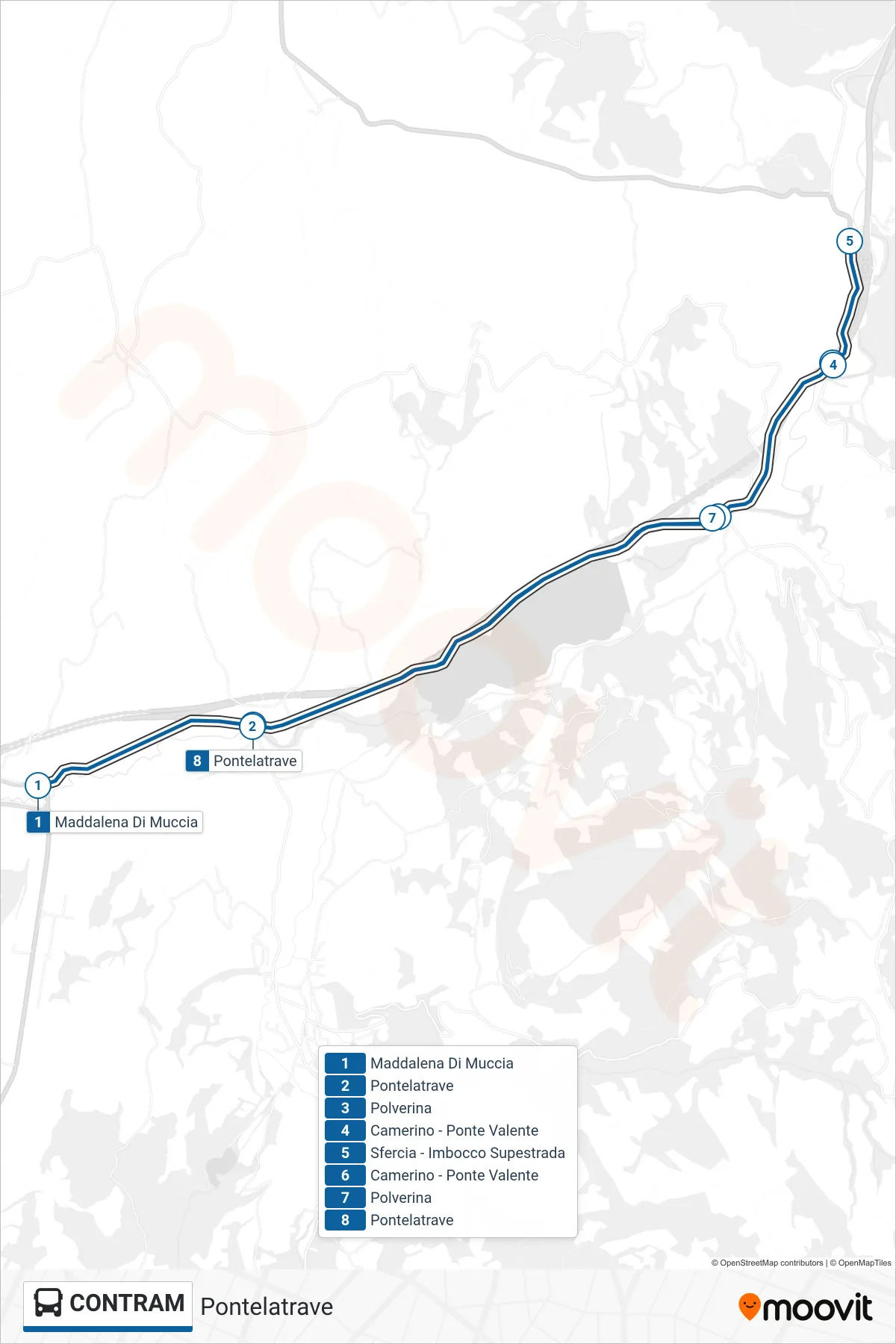 Linea CONTRAM bus (Pontelatrave) - Percorsi e fermate sulla mappa