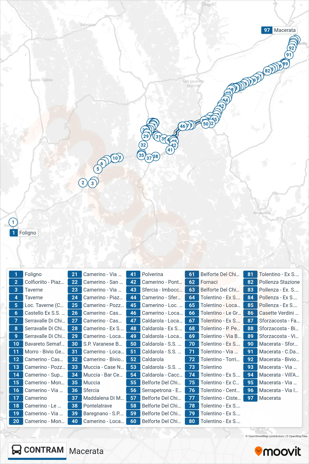 Linea CONTRAM bus (Macerata) - Percorsi e fermate sulla mappa