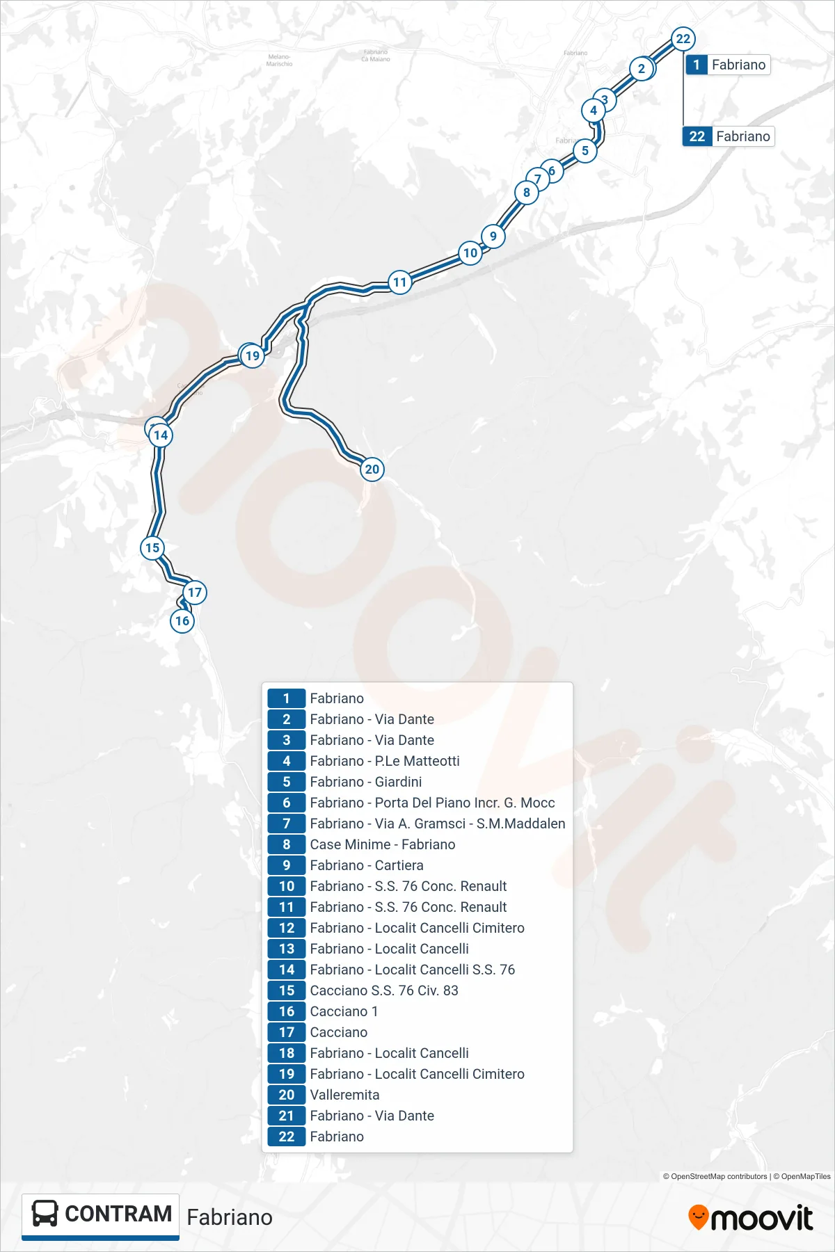 Linea CONTRAM  bus (Fabriano) - Percorsi e fermate sulla mappa