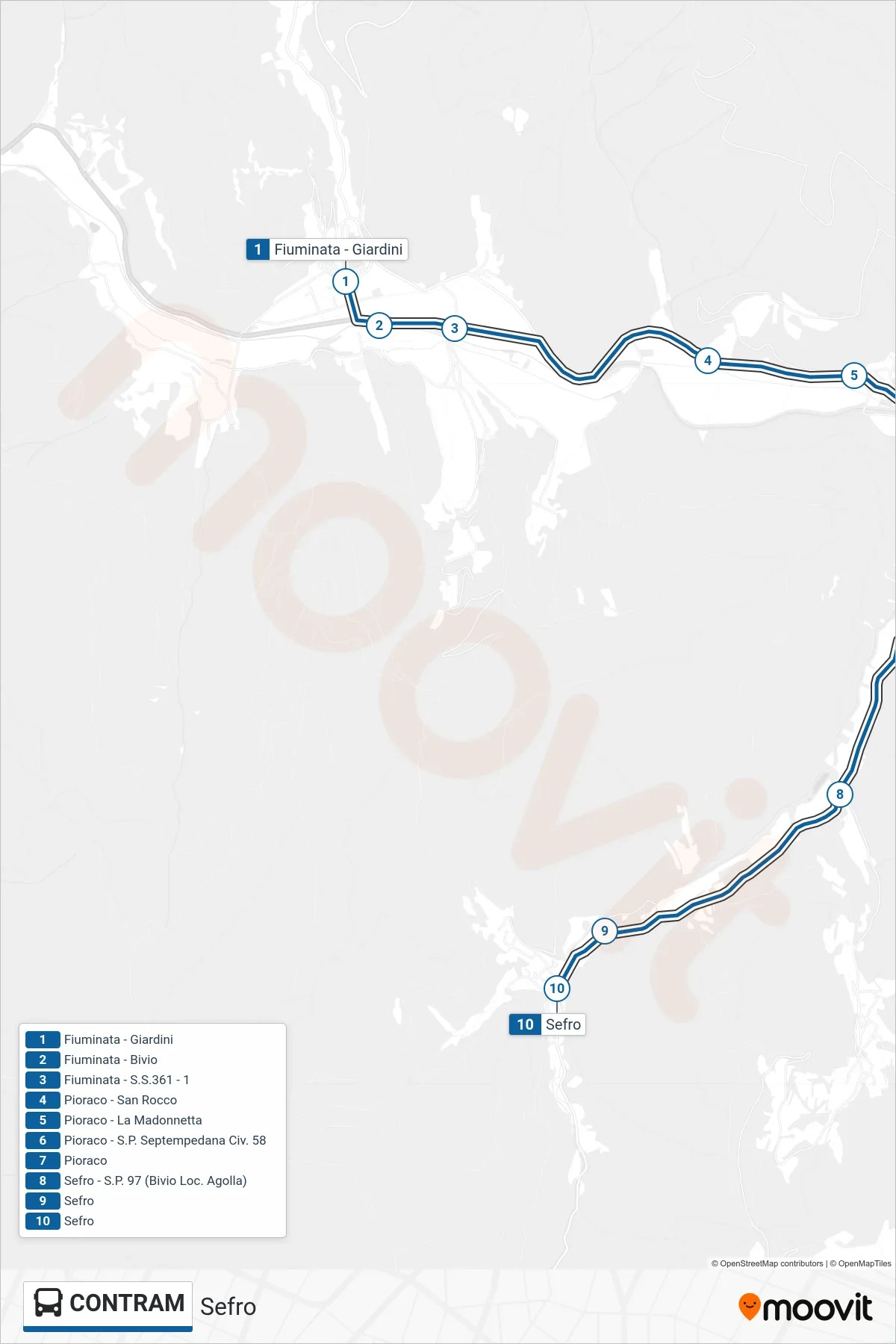 Linea CONTRAM bus (Sefro) - Percorsi e fermate sulla mappa