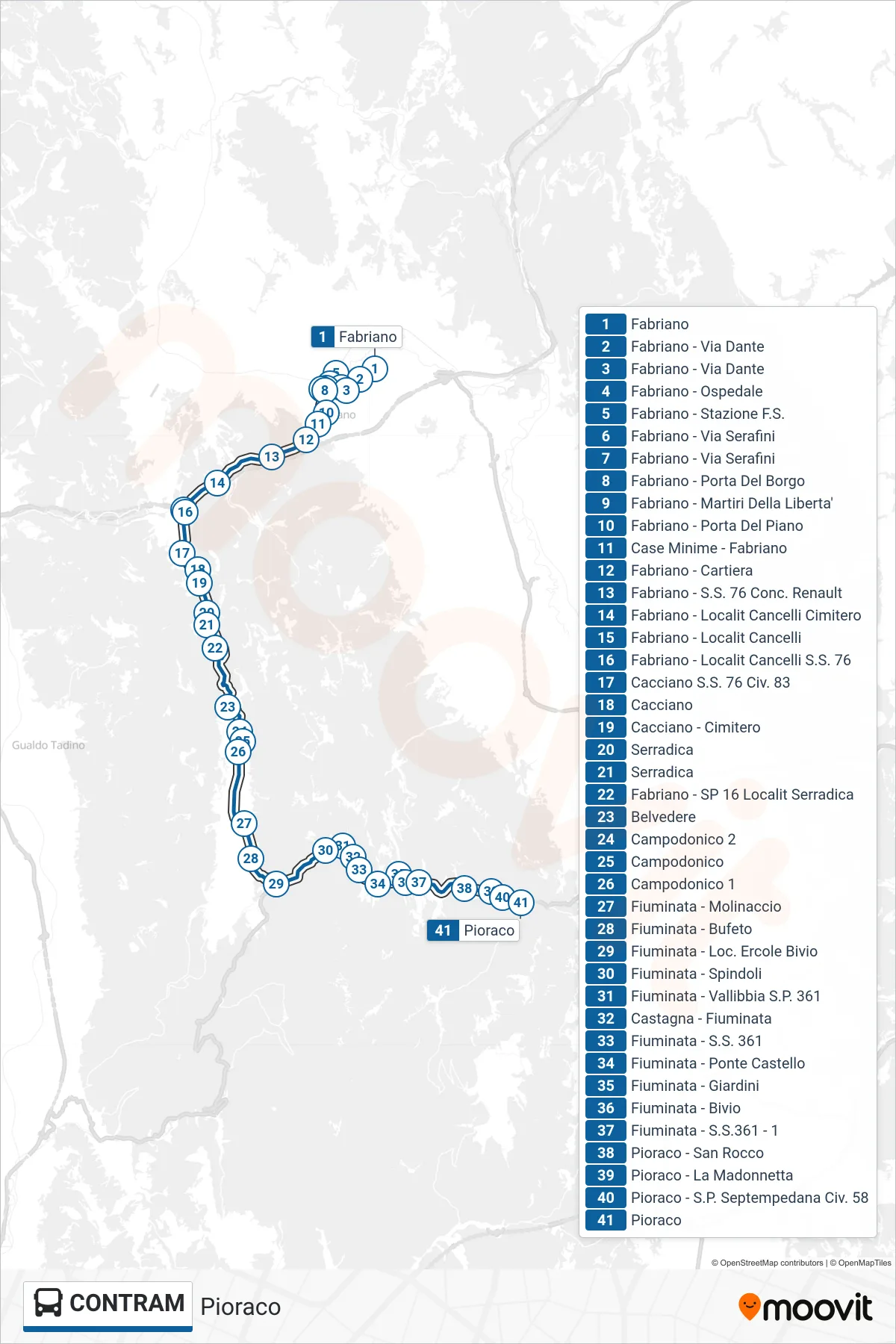 Linea CONTRAM bus (Pioraco) - Percorsi e fermate sulla mappa