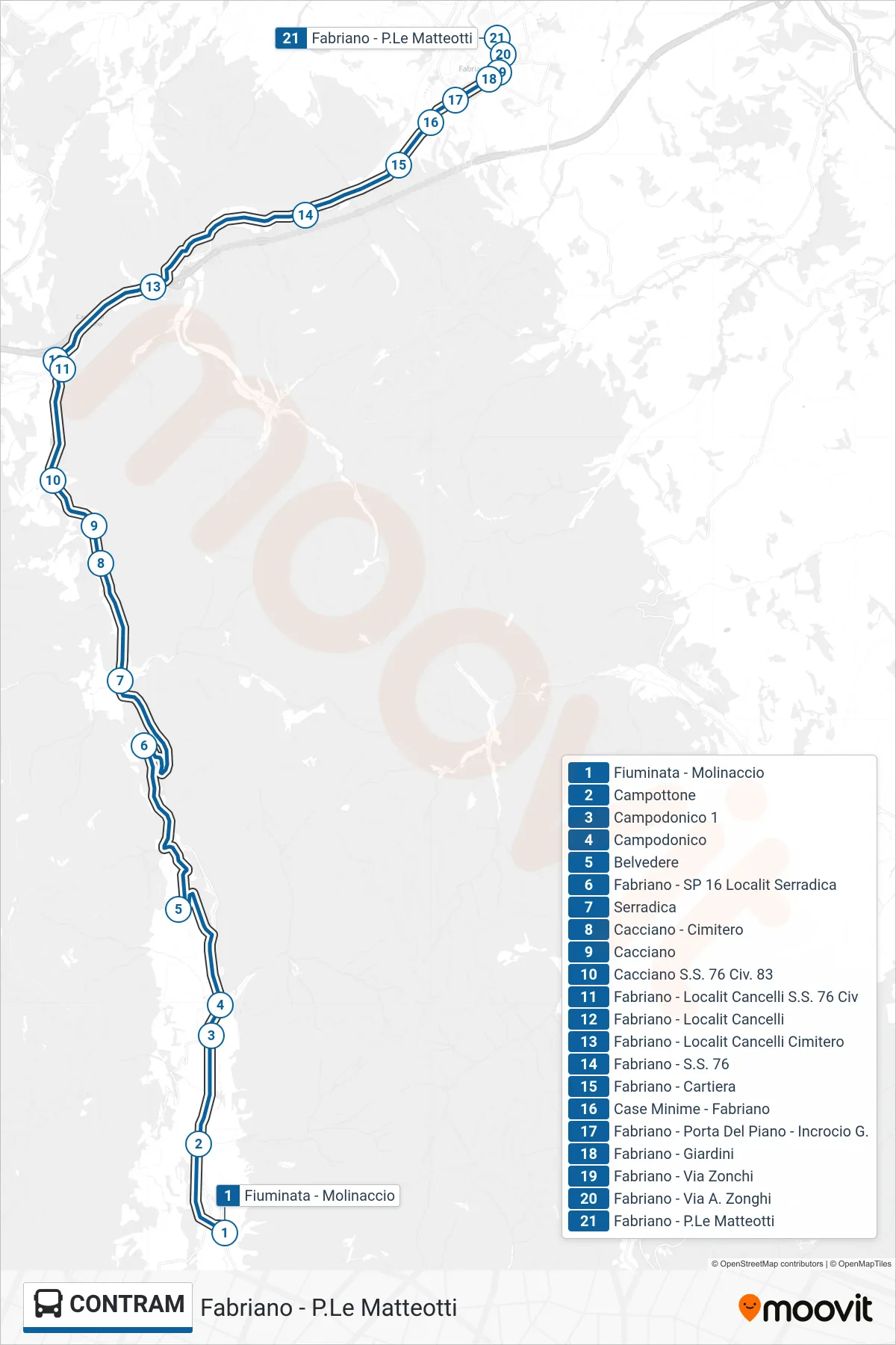 Linea CONTRAM bus (Fabriano - P.Le Matteotti) - Percorsi e fermate sulla mappa