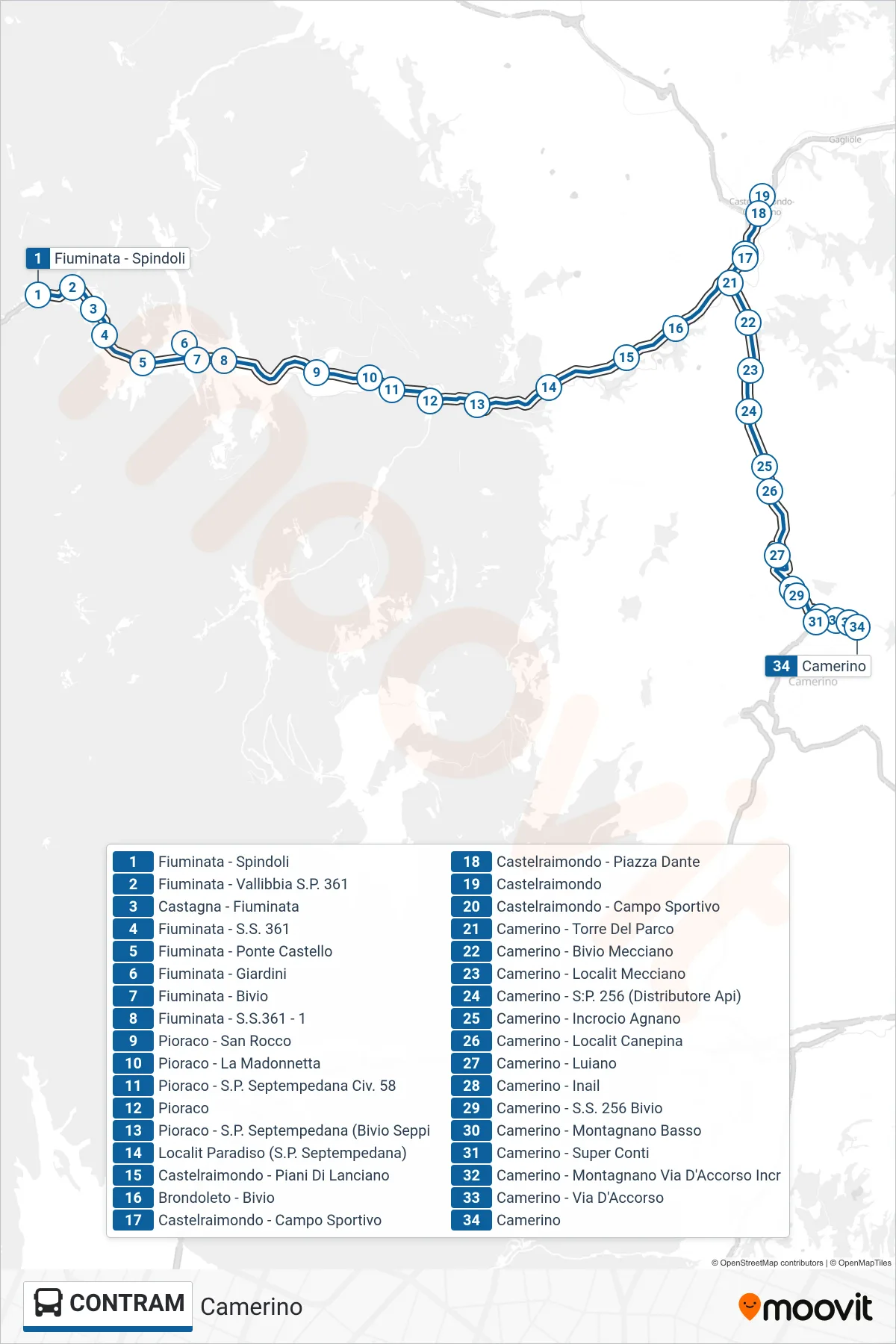 Linea CONTRAM bus (Camerino) - Percorsi e fermate sulla mappa