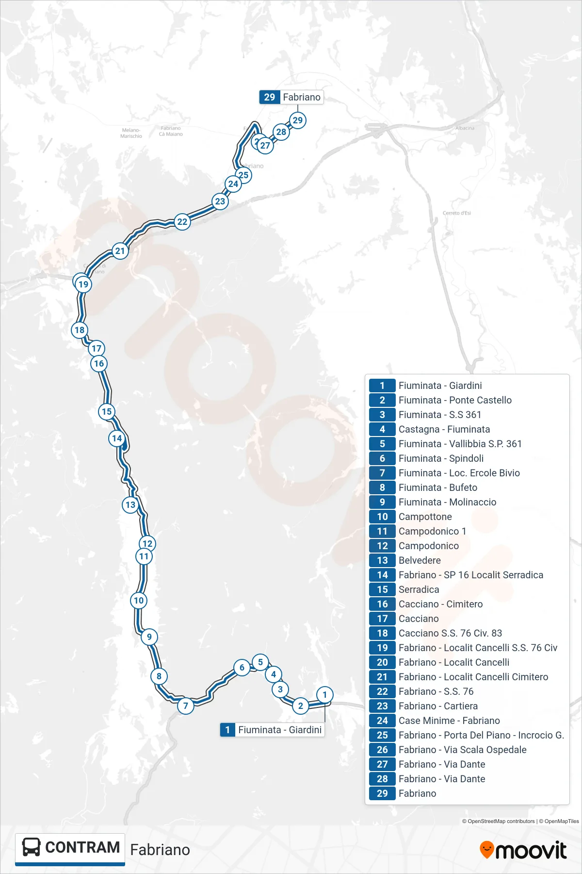 Linea CONTRAM bus (Fabriano) - Percorsi e fermate sulla mappa
