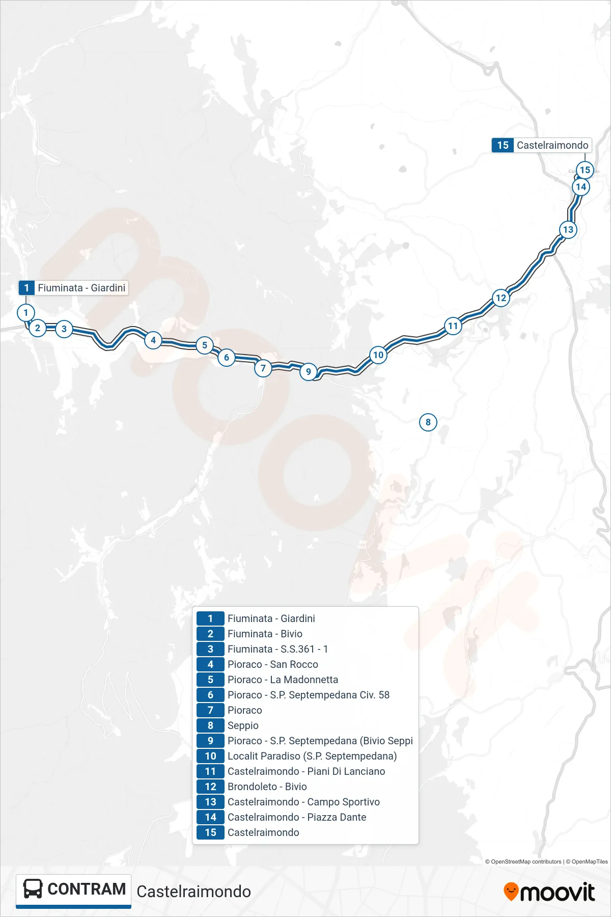 Linea CONTRAM bus (Castelraimondo) - Percorsi e fermate sulla mappa