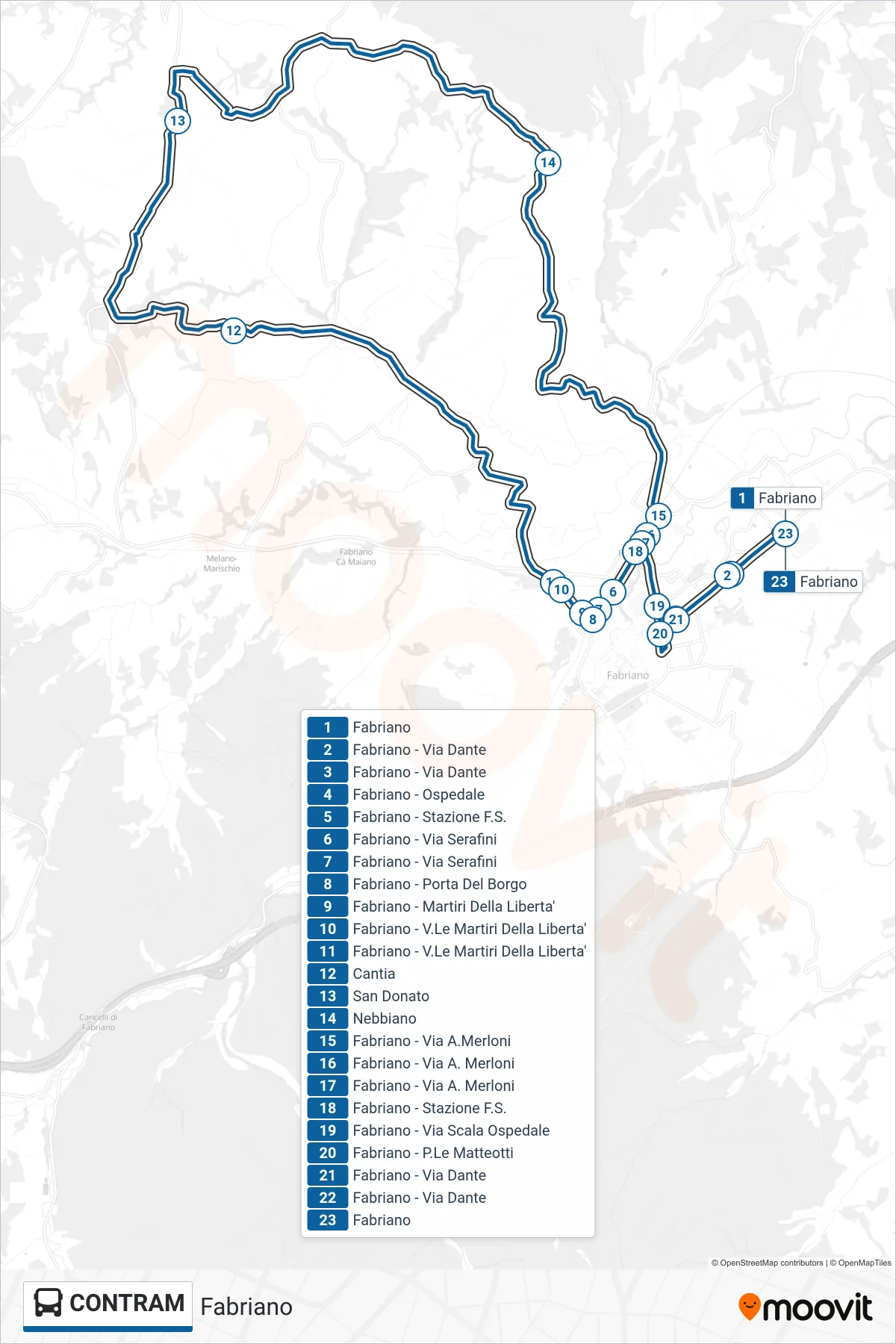 Linea CONTRAM bus (Fabriano) - Percorsi e fermate sulla mappa