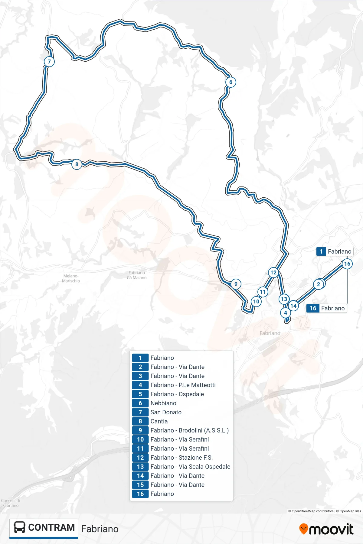 Linea CONTRAM bus (Fabriano) - Percorsi e fermate sulla mappa