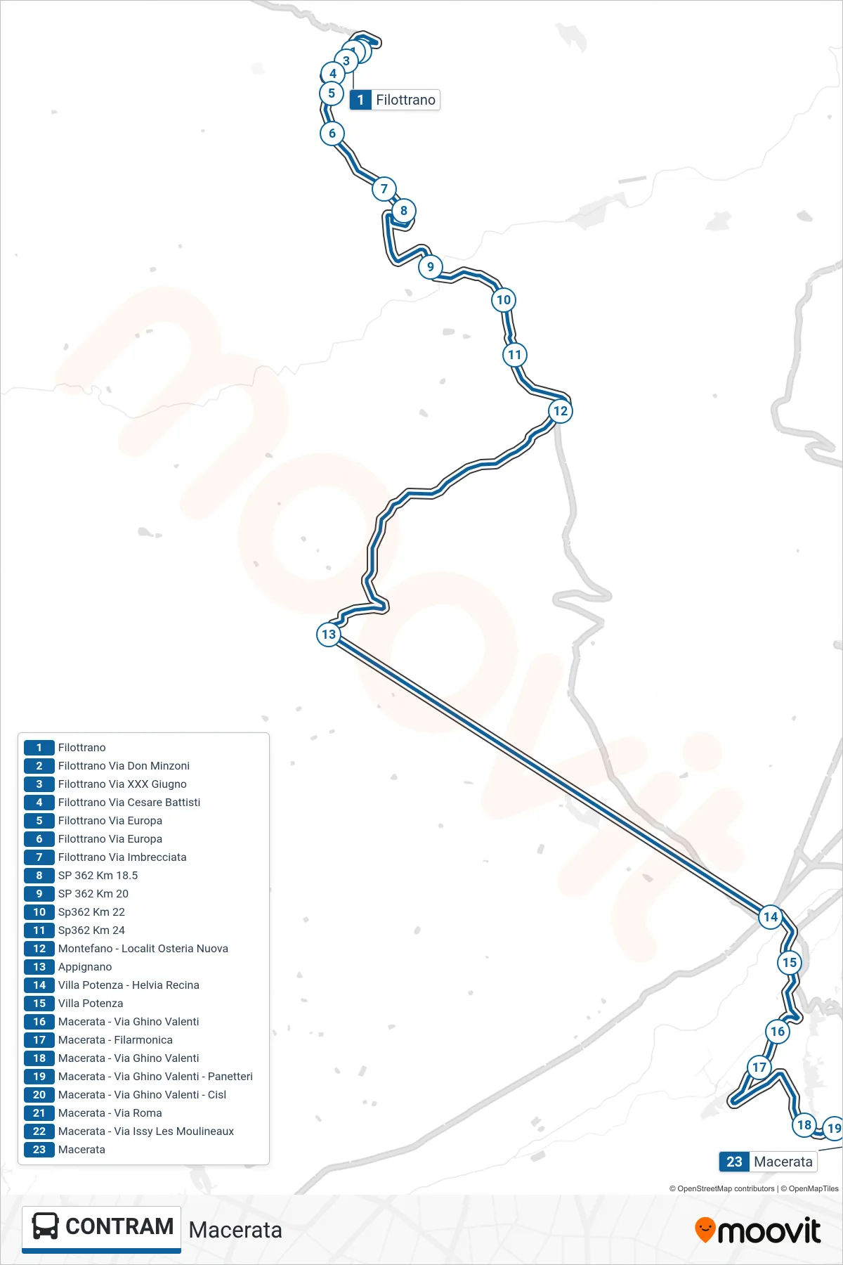 Linea CONTRAM bus (Macerata) - Percorsi e fermate sulla mappa