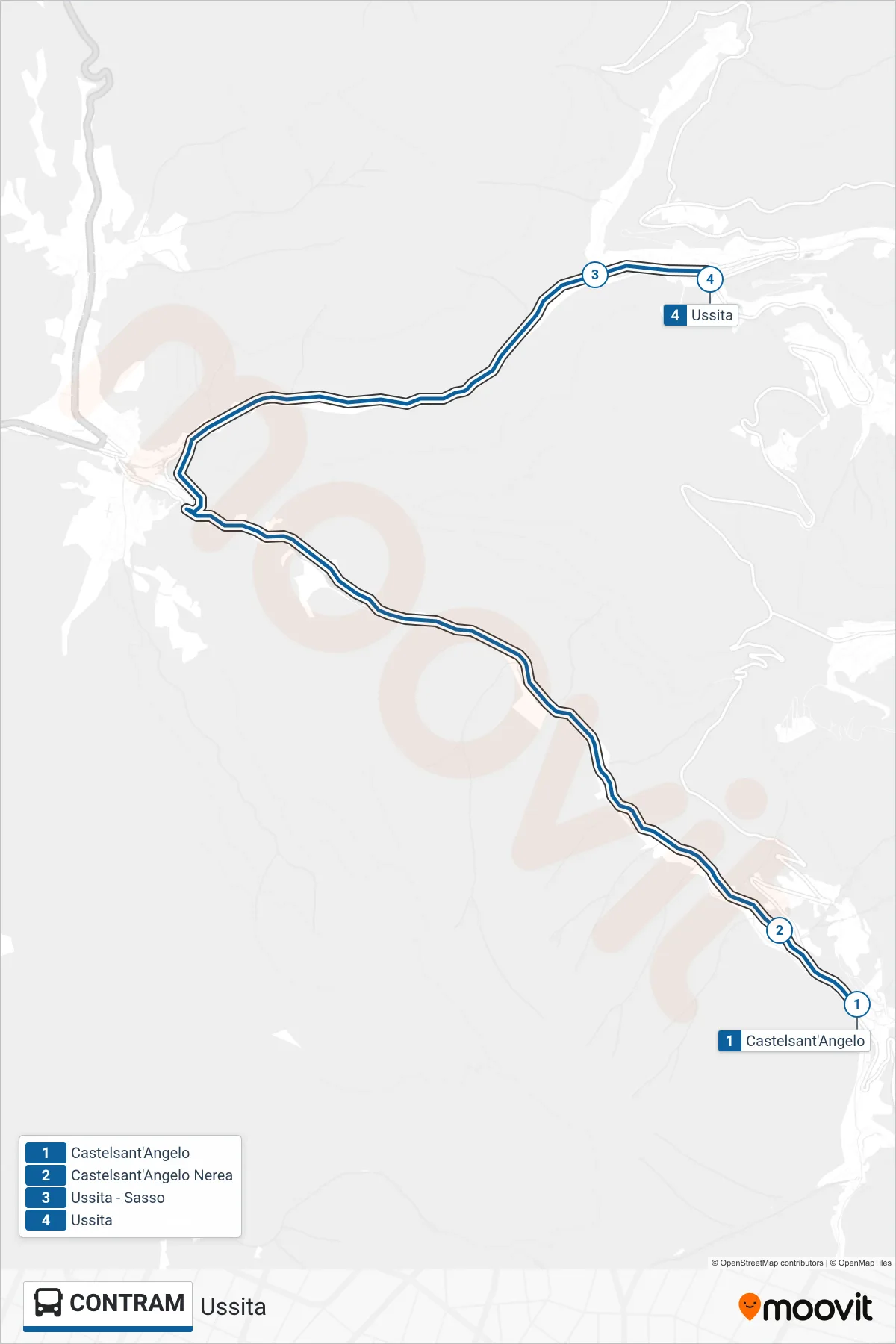 Linea CONTRAM bus (Ussita) - Percorsi e fermate sulla mappa