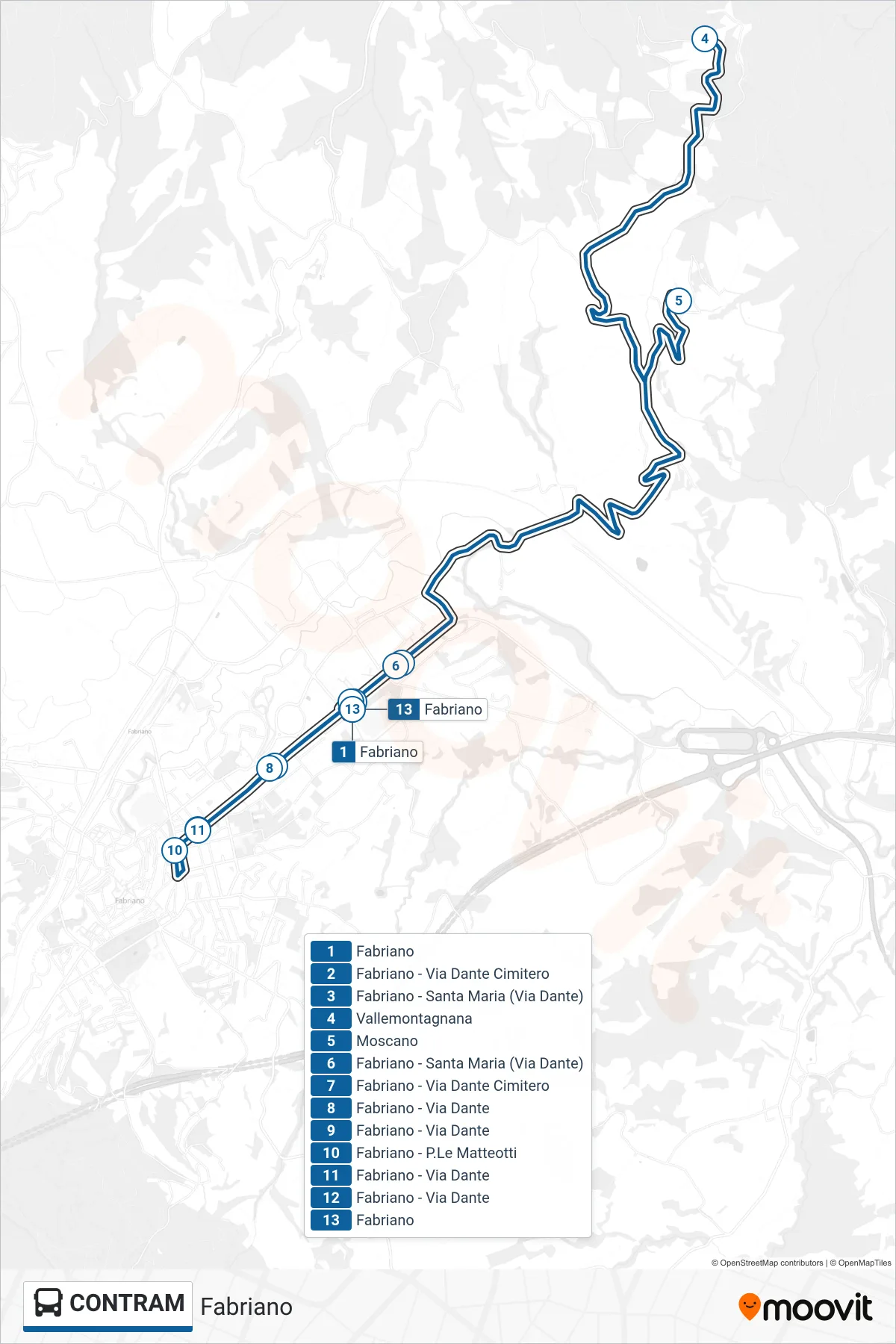 Linea CONTRAM  bus (Fabriano) - Percorsi e fermate sulla mappa