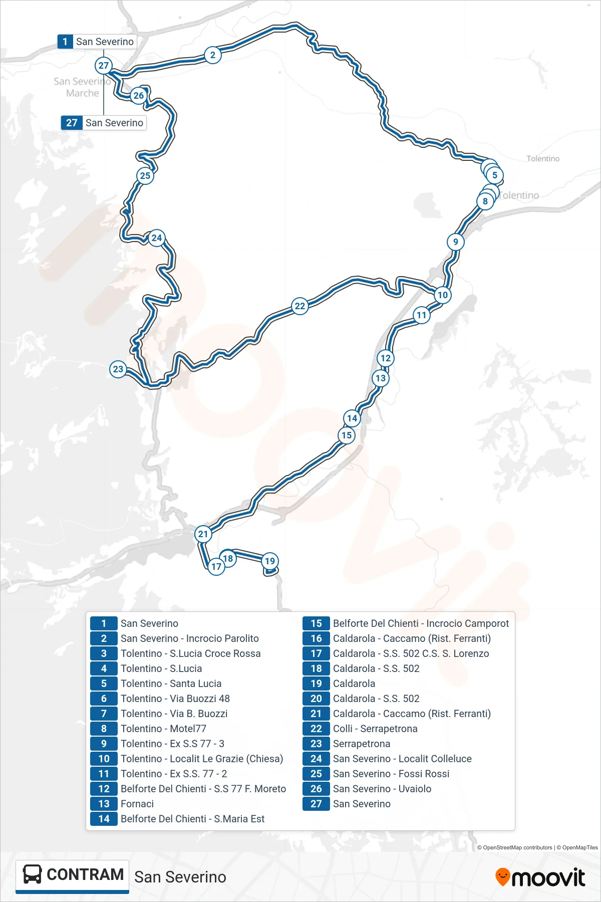 Linea CONTRAM bus (San Severino) - Percorsi e fermate sulla mappa