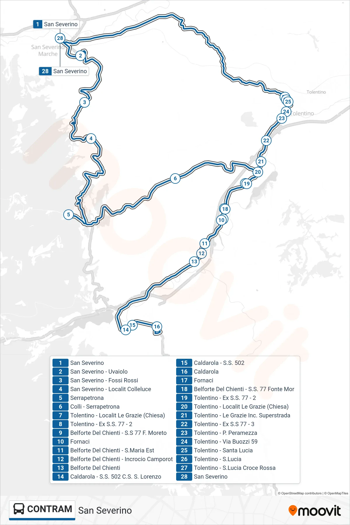 Linea CONTRAM bus (San Severino) - Percorsi e fermate sulla mappa