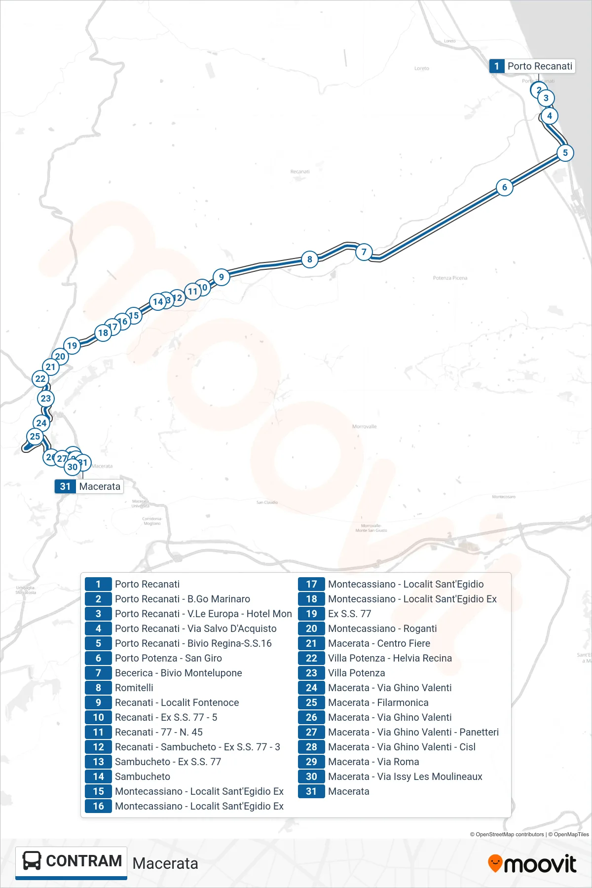 Linea CONTRAM bus (Macerata) - Percorsi e fermate sulla mappa