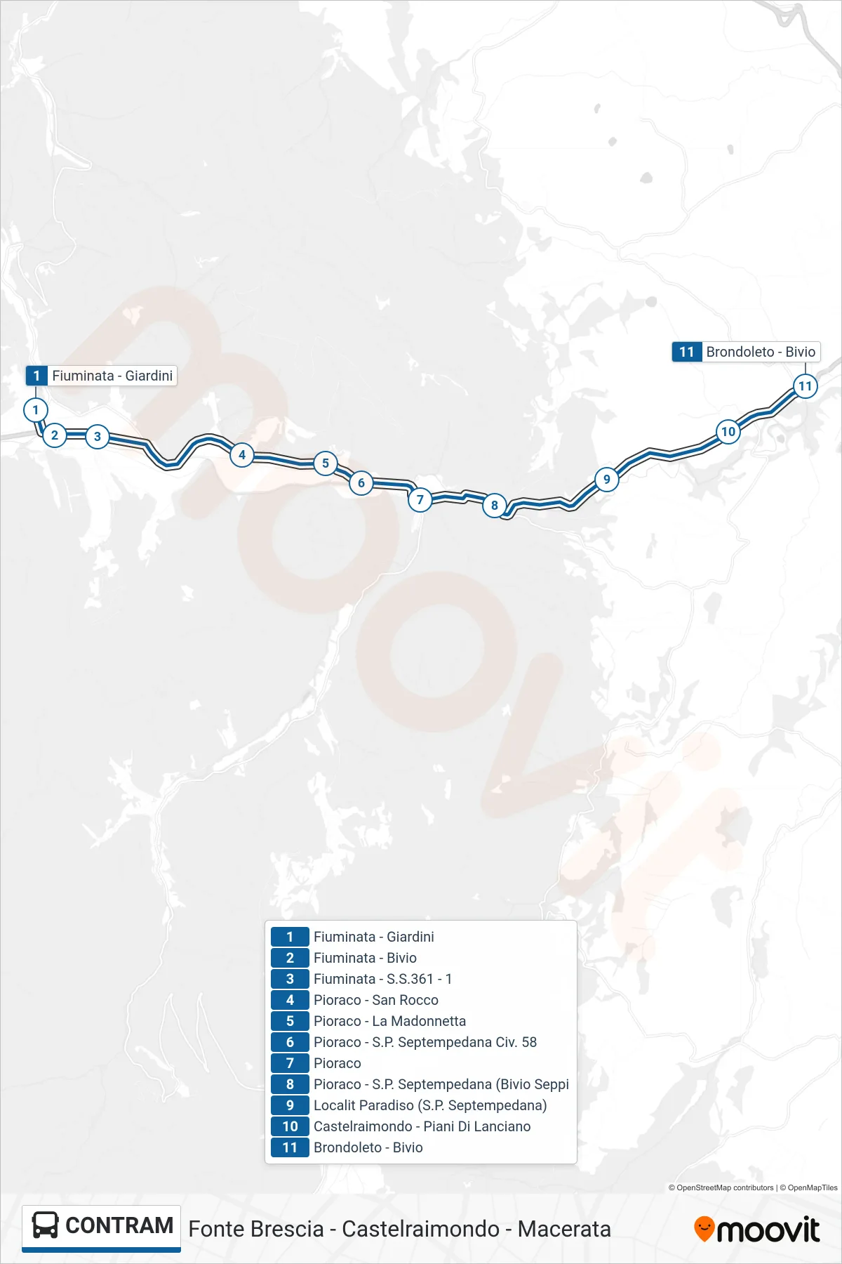 Linea CONTRAM bus (Brondoleto - Bivio) - Percorsi e fermate sulla mappa