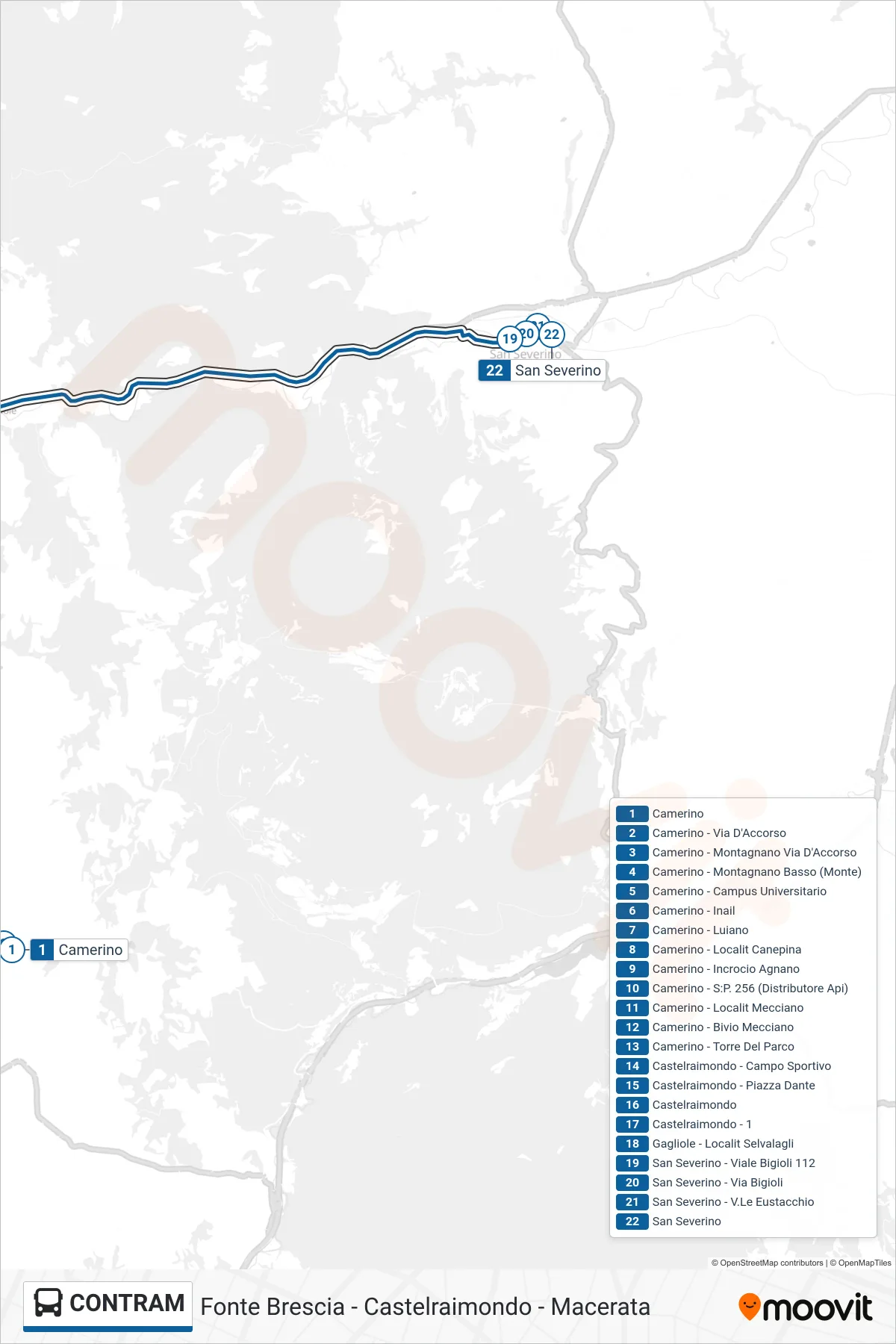 Linea CONTRAM bus (San Severino) - Percorsi e fermate sulla mappa