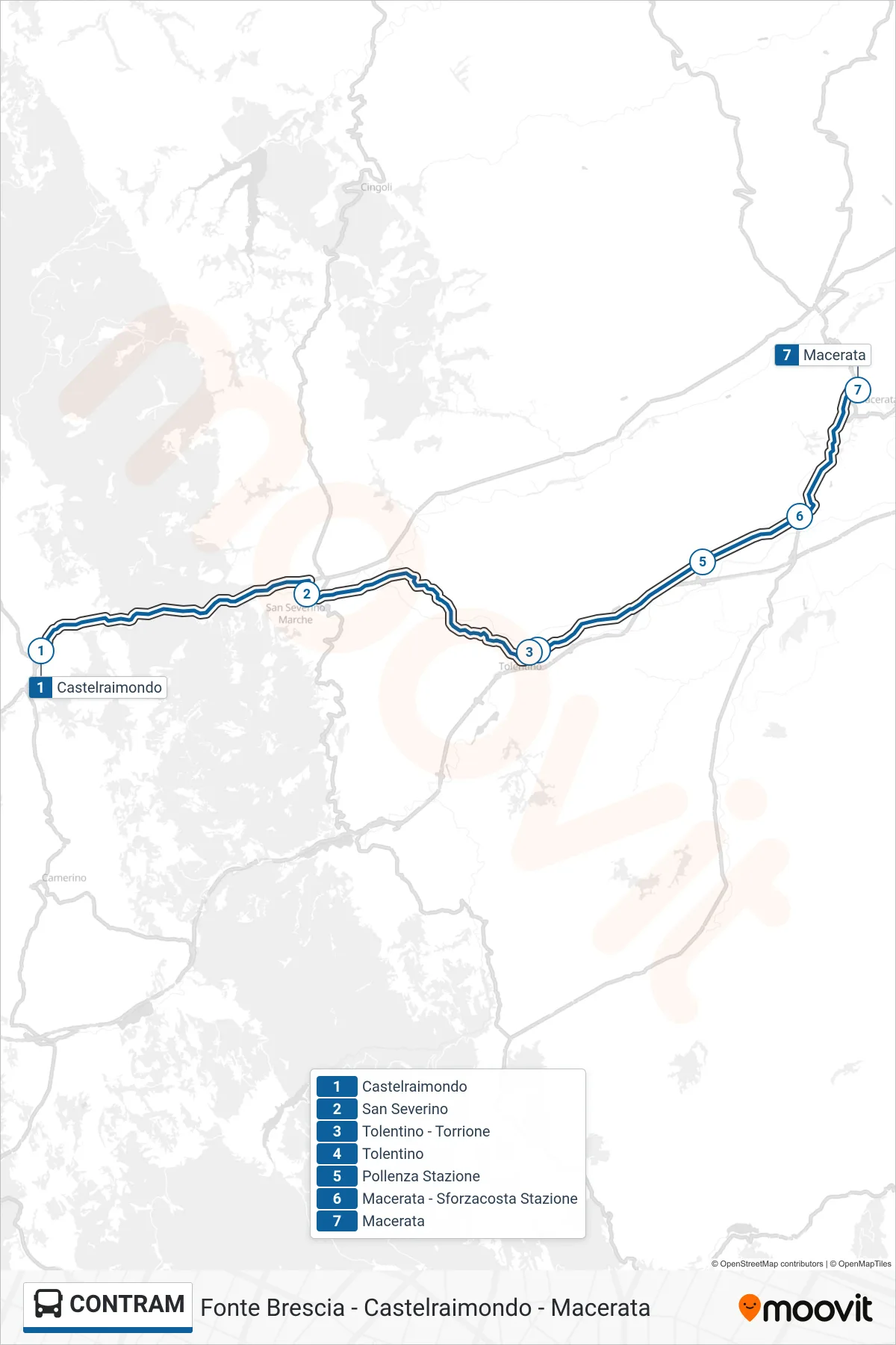 Linea CONTRAM  bus (Macerata) - Percorsi e fermate sulla mappa