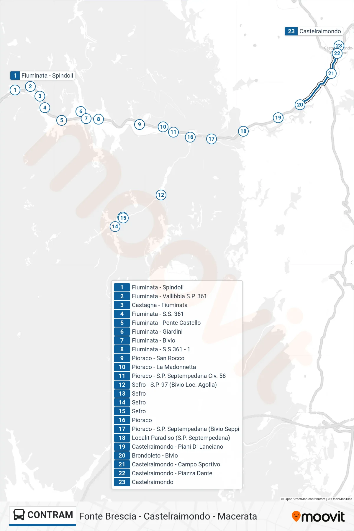 Linea CONTRAM bus (Castelraimondo) - Percorsi e fermate sulla mappa