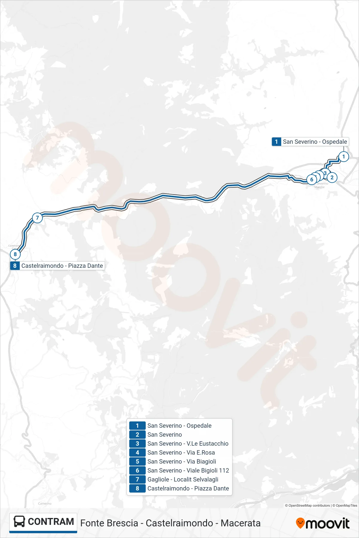 Linea CONTRAM bus (Castelraimondo - Piazza Dante) - Percorsi e fermate sulla mappa