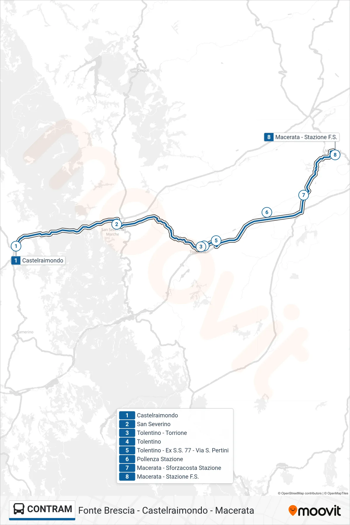 Linea CONTRAM  bus (Macerata - Stazione F.S.) - Percorsi e fermate sulla mappa