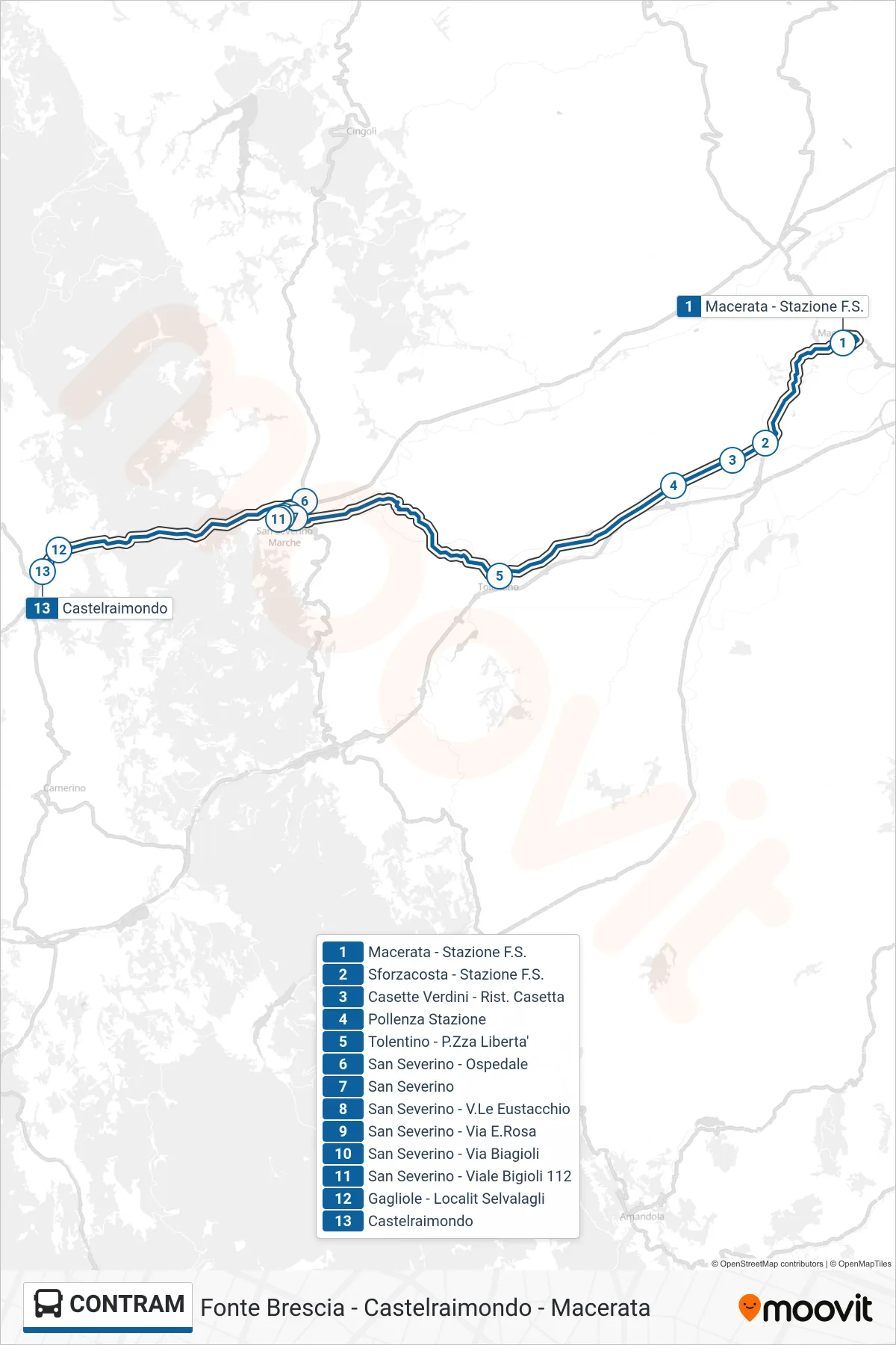 Linea CONTRAM bus (Castelraimondo) - Percorsi e fermate sulla mappa