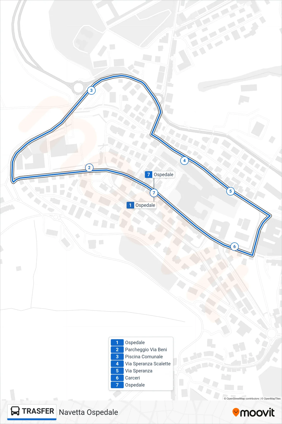 Linea TRASFER bus (Ospedale) - Percorsi e fermate sulla mappa