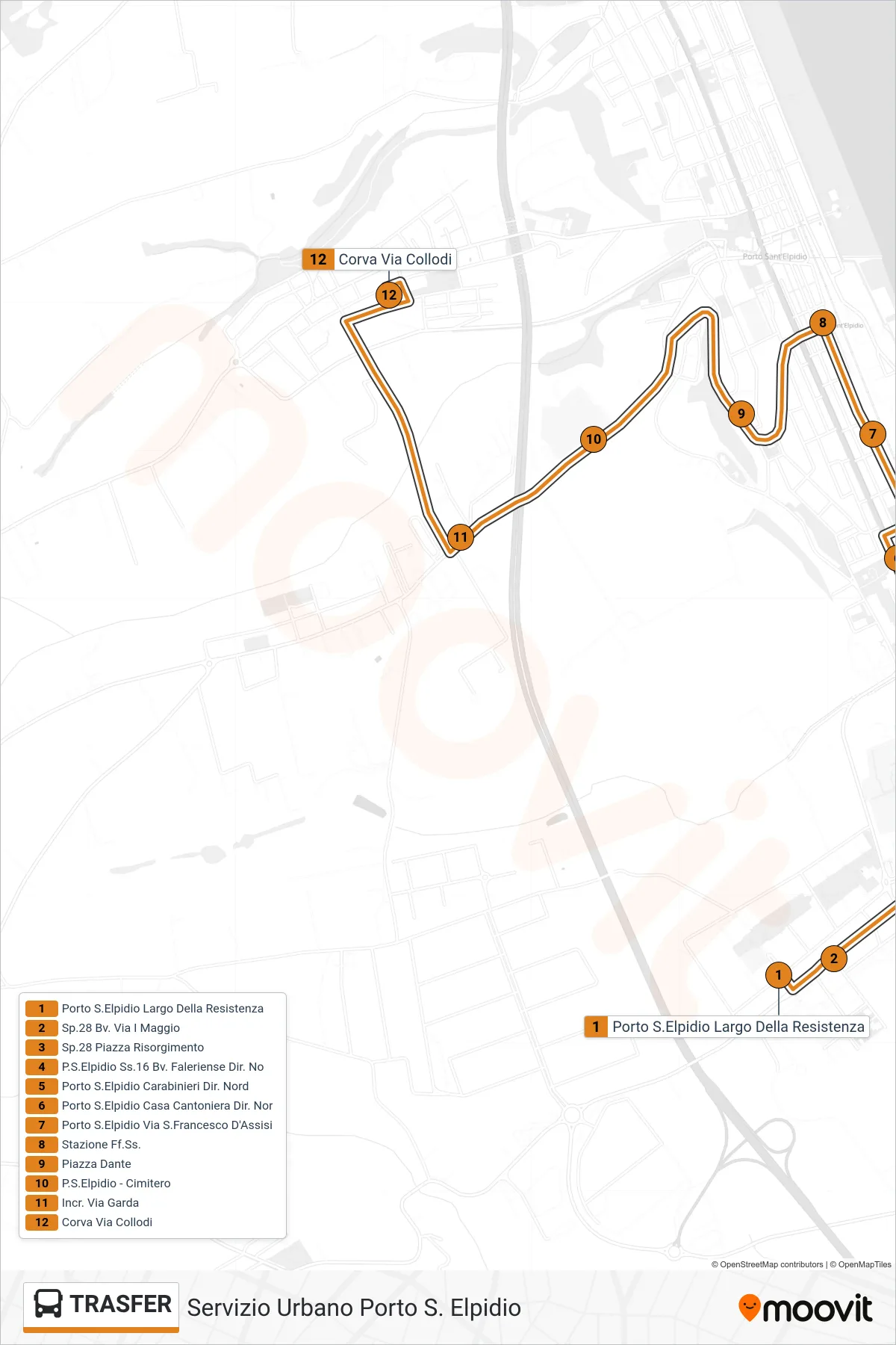 Linea TRASFER  bus (Corva Via Collodi) - Percorsi e fermate sulla mappa
