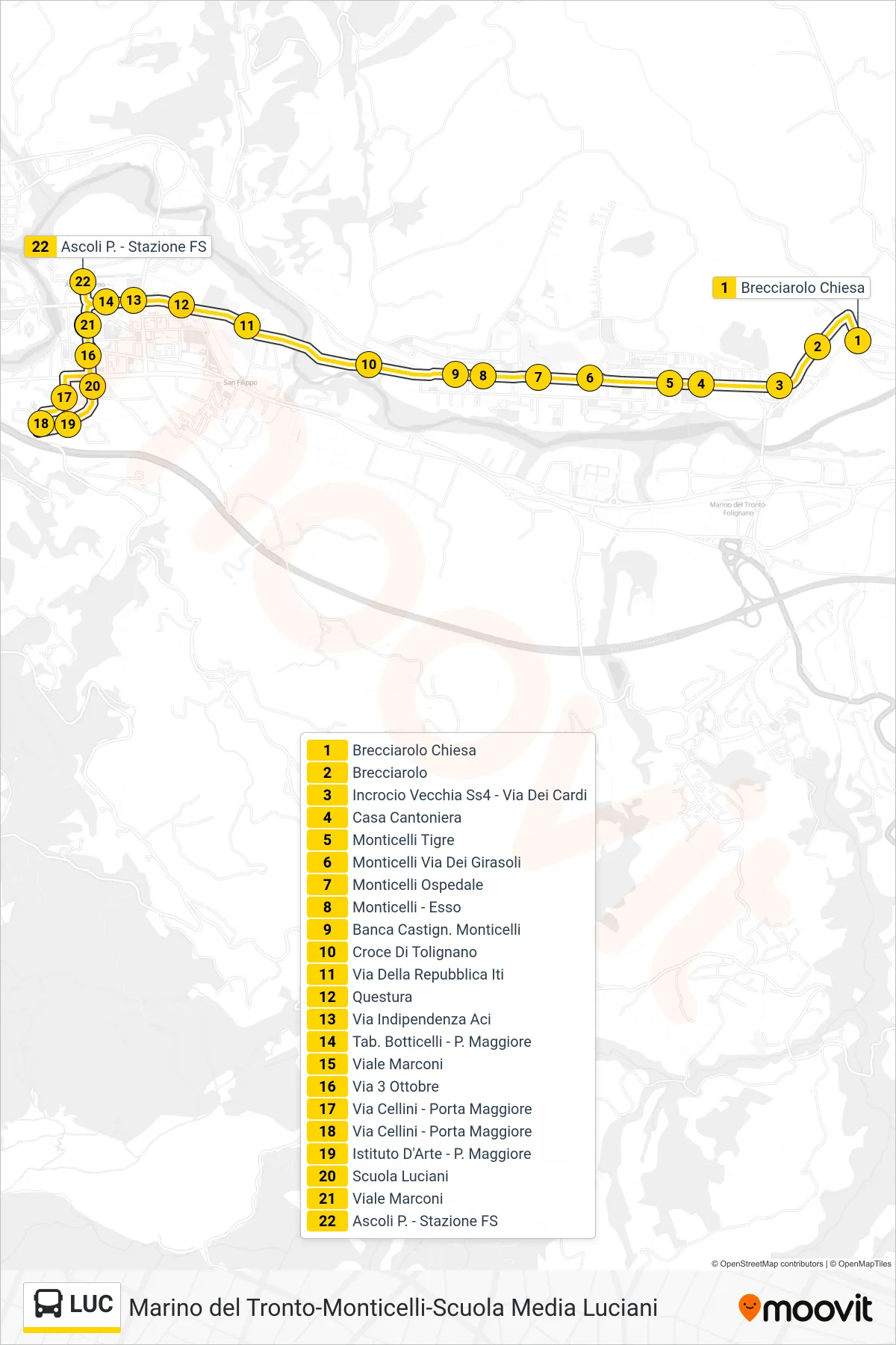 Linea LUC bus (Ascoli P. - Stazione FS) - Percorsi e fermate sulla mappa