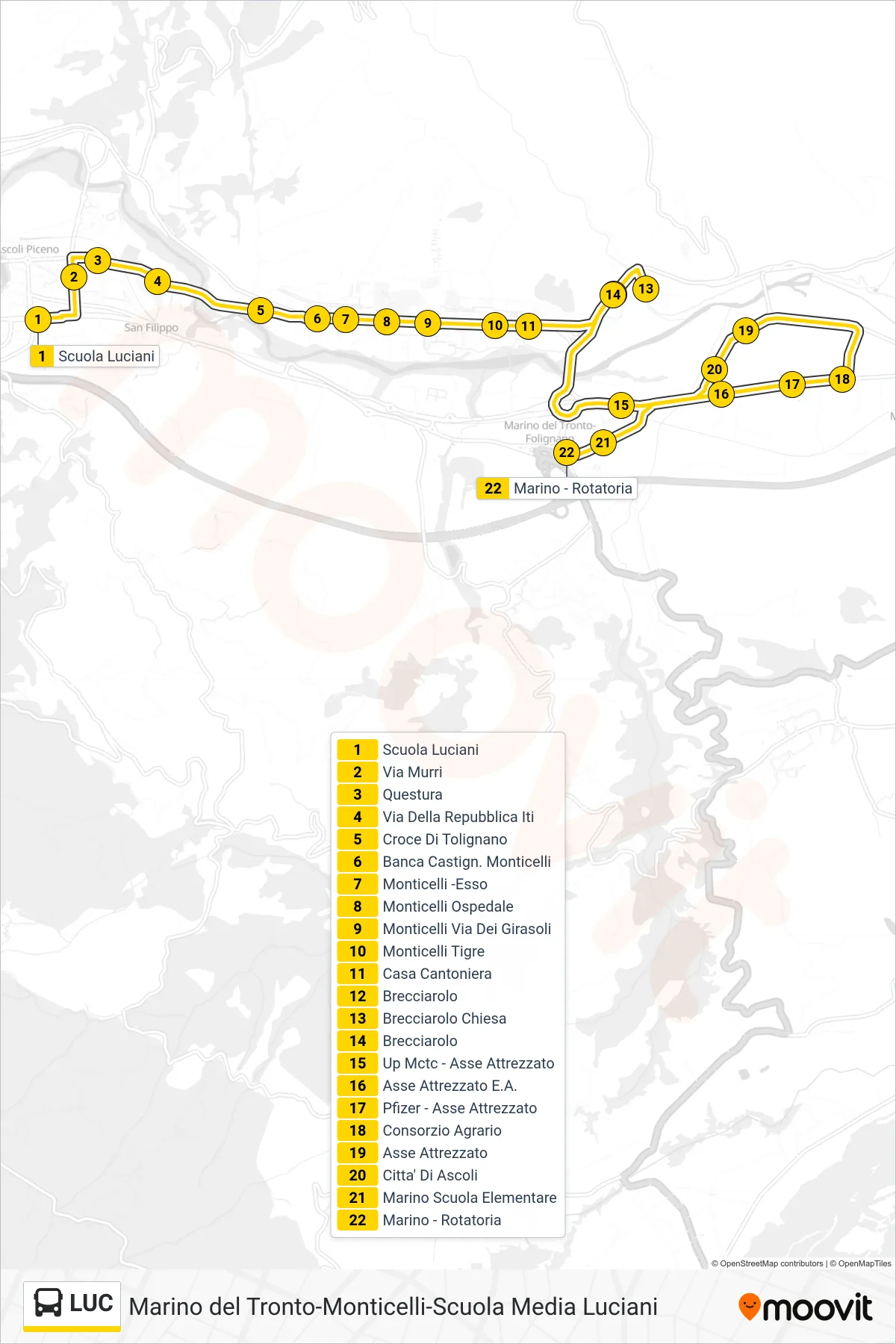 Linea LUC bus (Marino - Rotatoria) - Percorsi e fermate sulla mappa