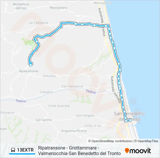 Percorso linea bus 13EXTR