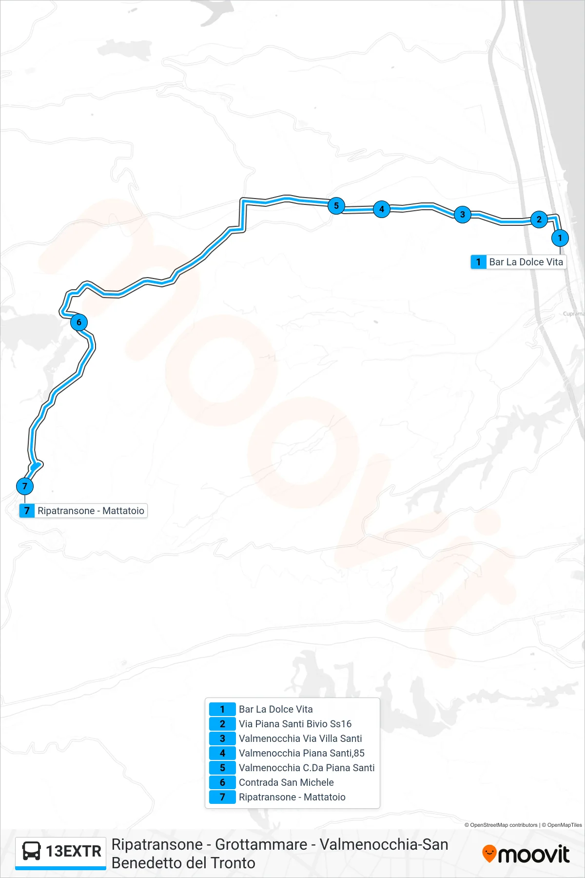 Linea 13EXTR  bus (Ripatransone - Mattatoio) - Percorsi e fermate sulla mappa