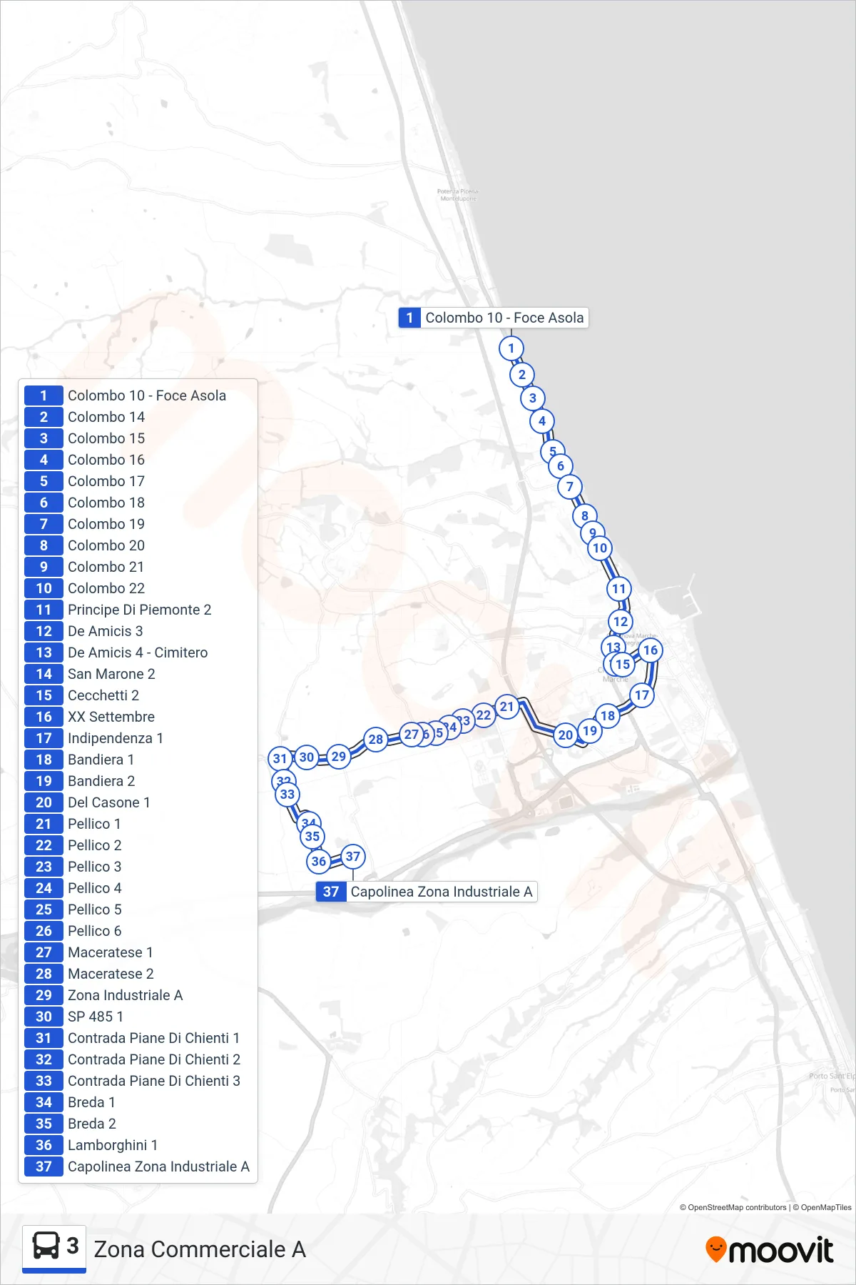 Linea 3 bus (Zona Commerciale A) - Percorsi e fermate sulla mappa