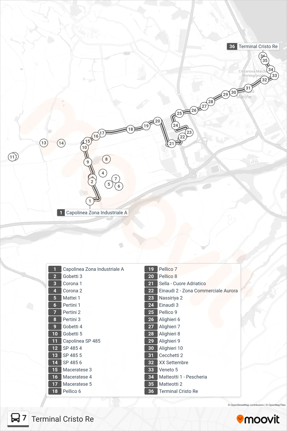 Linea 7 bus (Terminal Cristo Re) - Percorsi e fermate sulla mappa