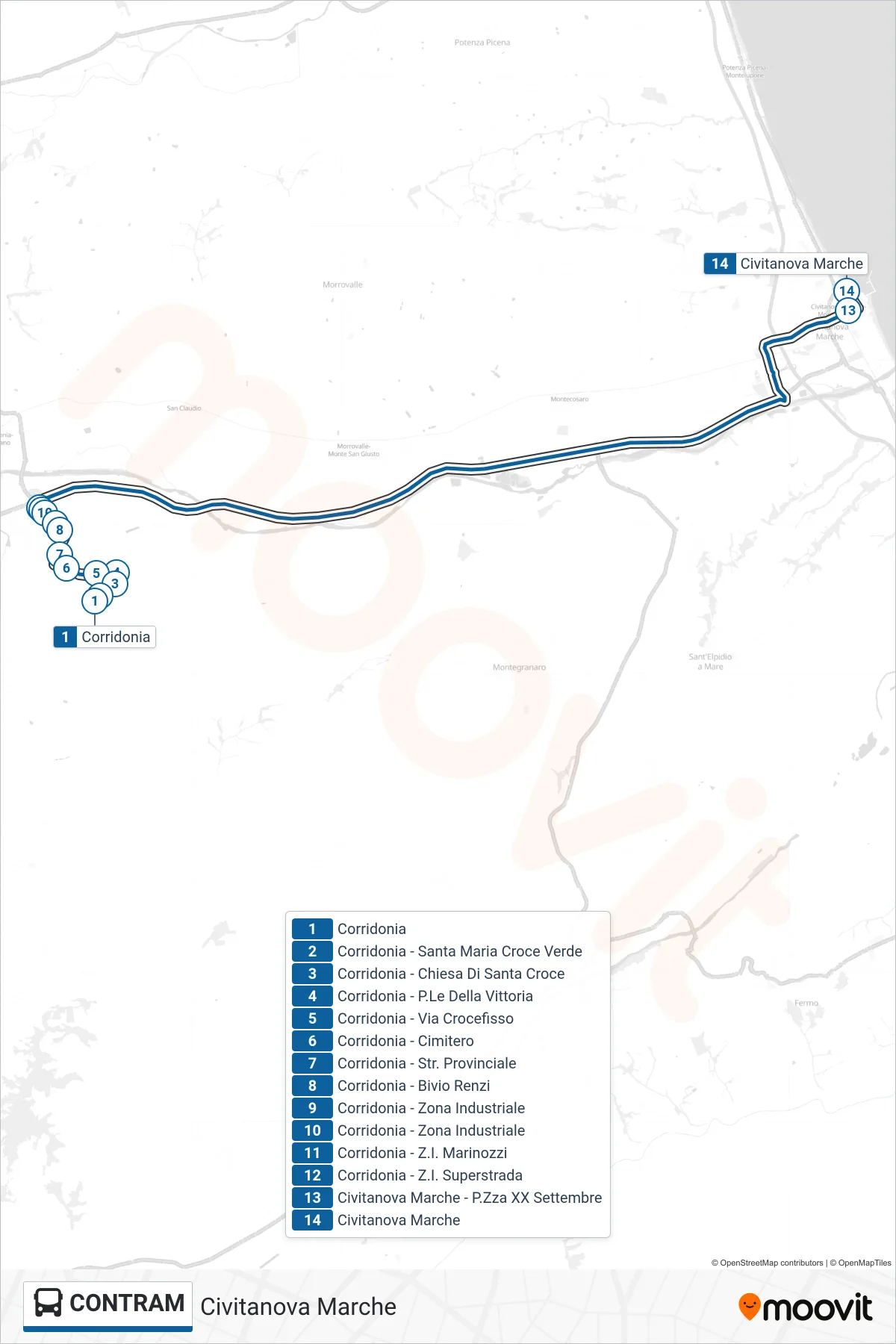 Linea CONTRAM bus (Civitanova Marche) - Percorsi e fermate sulla mappa
