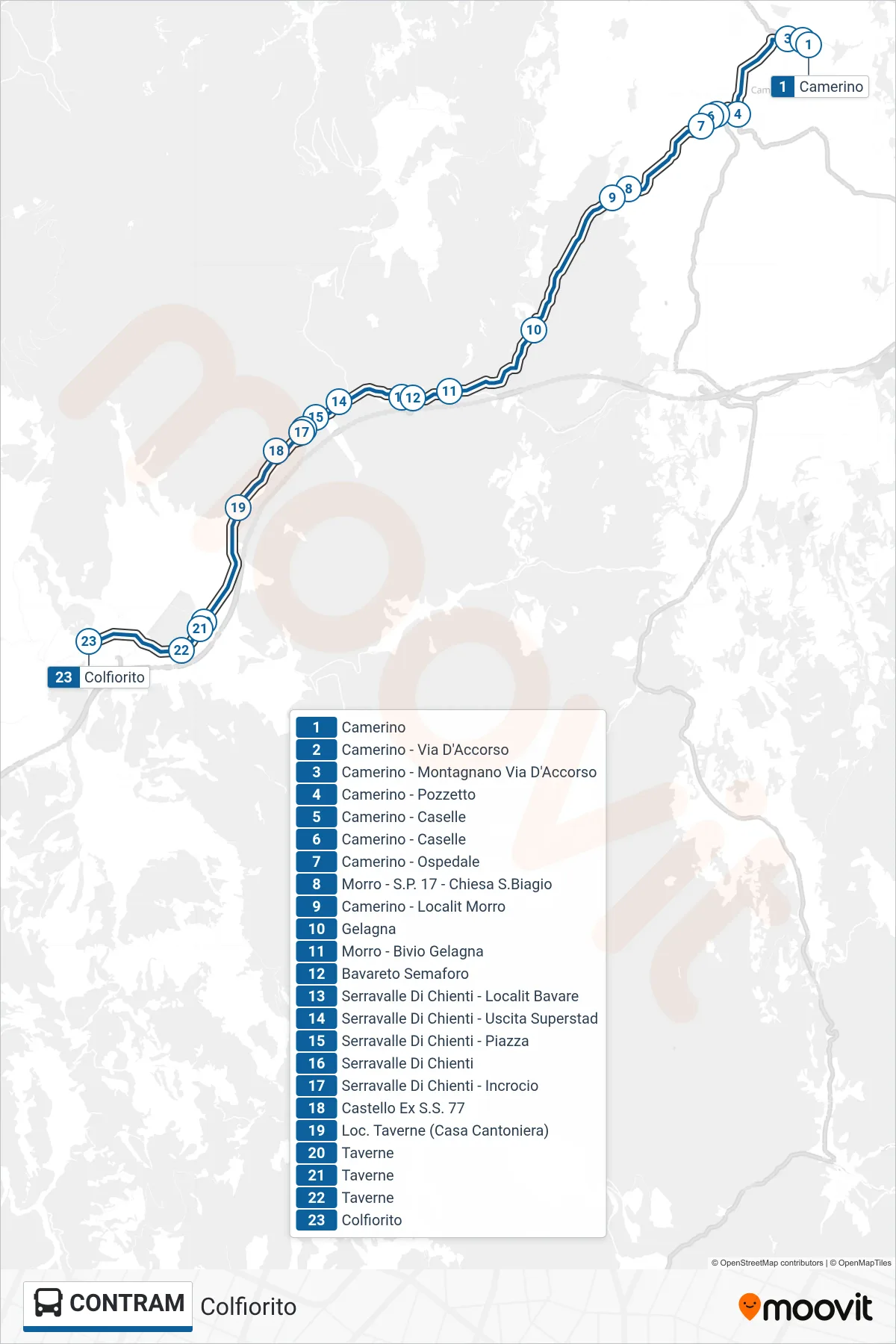 Linea CONTRAM bus (Colfiorito) - Percorsi e fermate sulla mappa