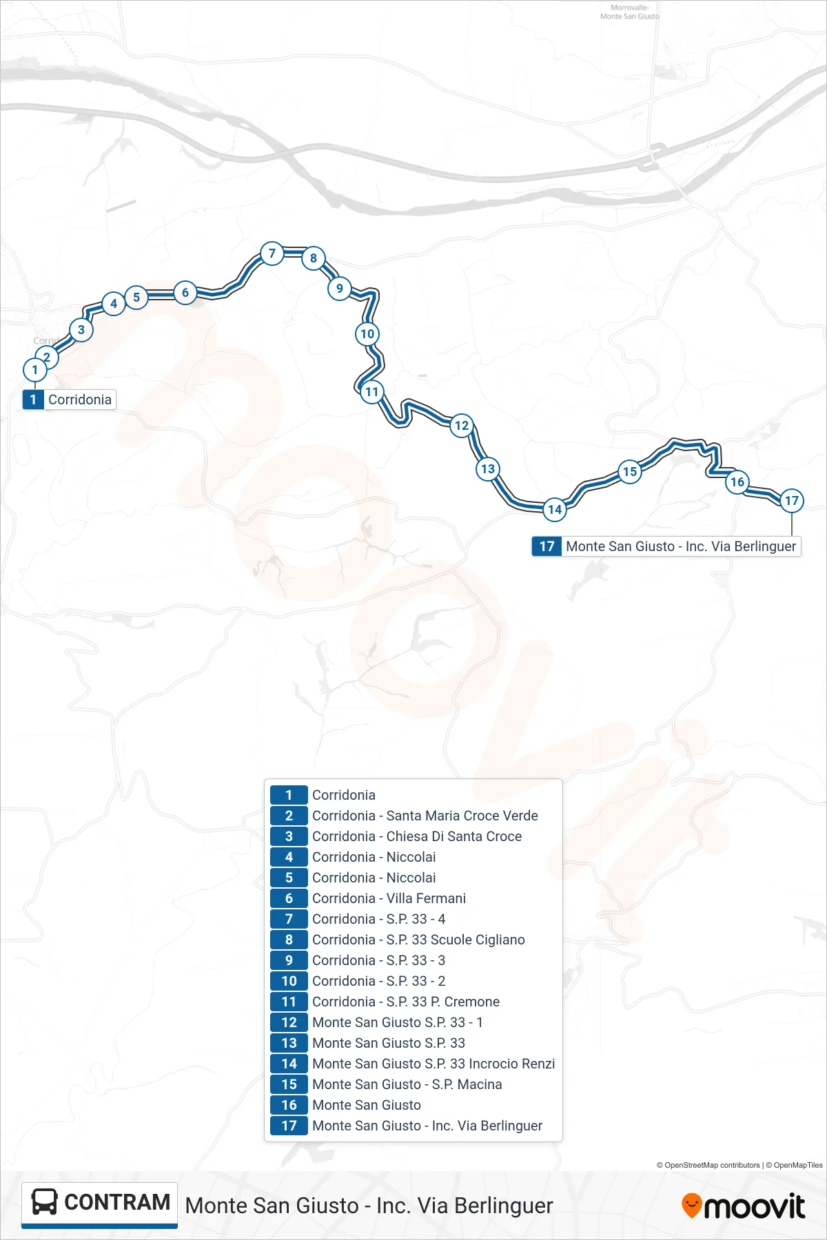 Linea CONTRAM  bus (Monte San Giusto - Inc. Via Berlinguer) - Percorsi e fermate sulla mappa