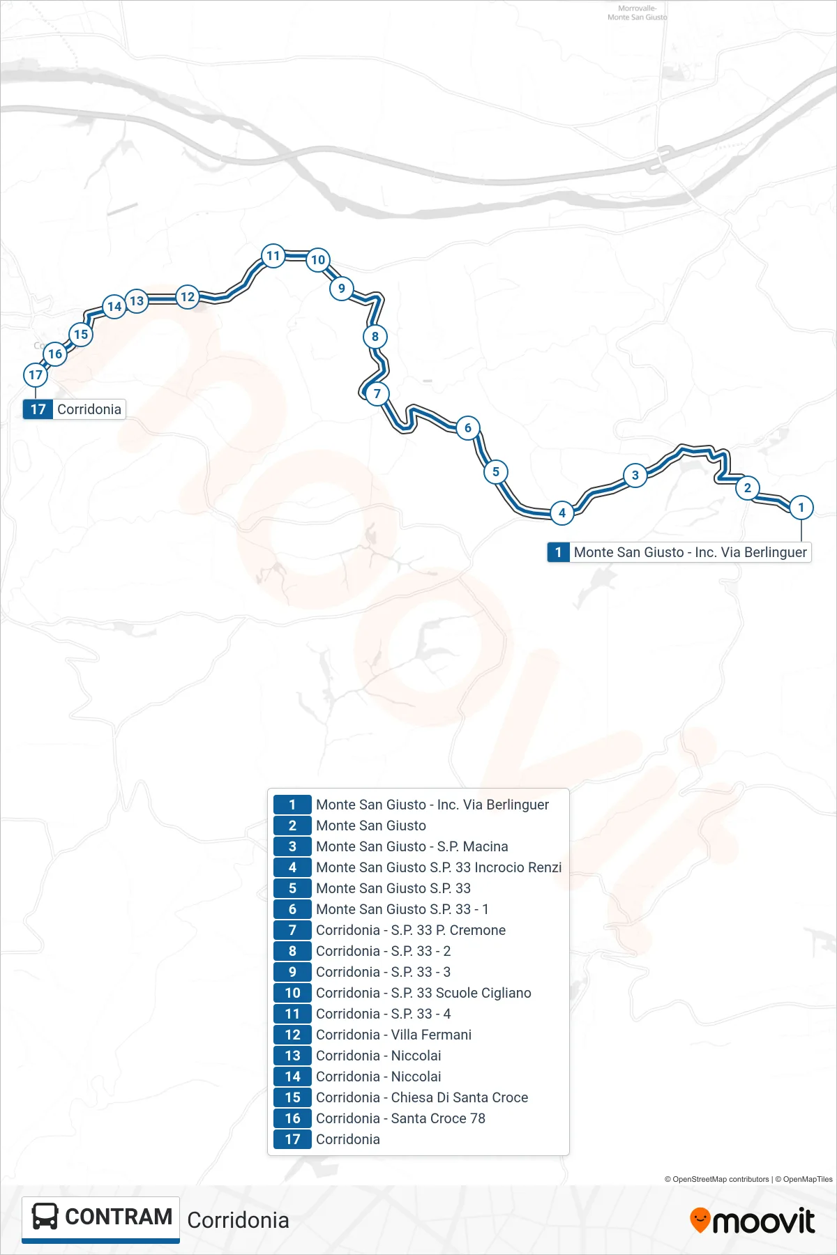 Linea CONTRAM bus (Corridonia) - Percorsi e fermate sulla mappa