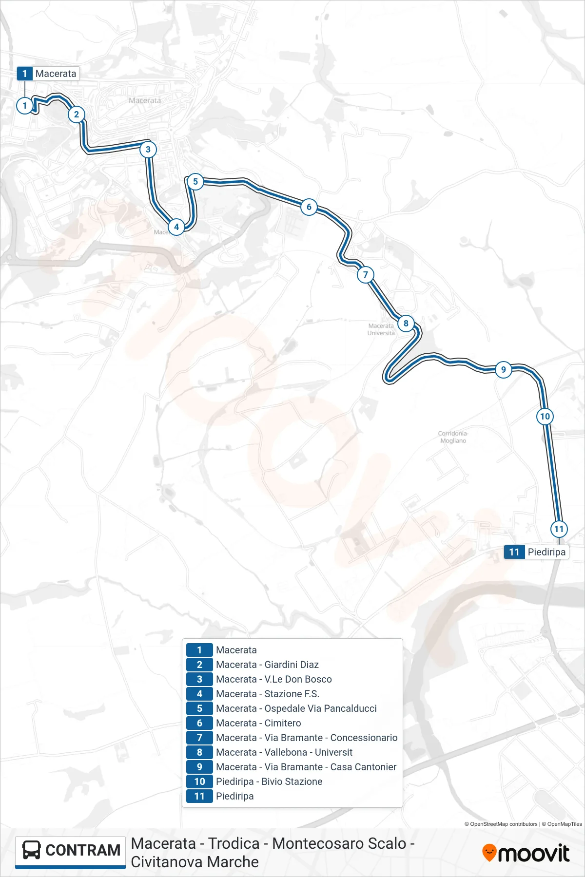 Linea CONTRAM bus (Piediripa) - Percorsi e fermate sulla mappa