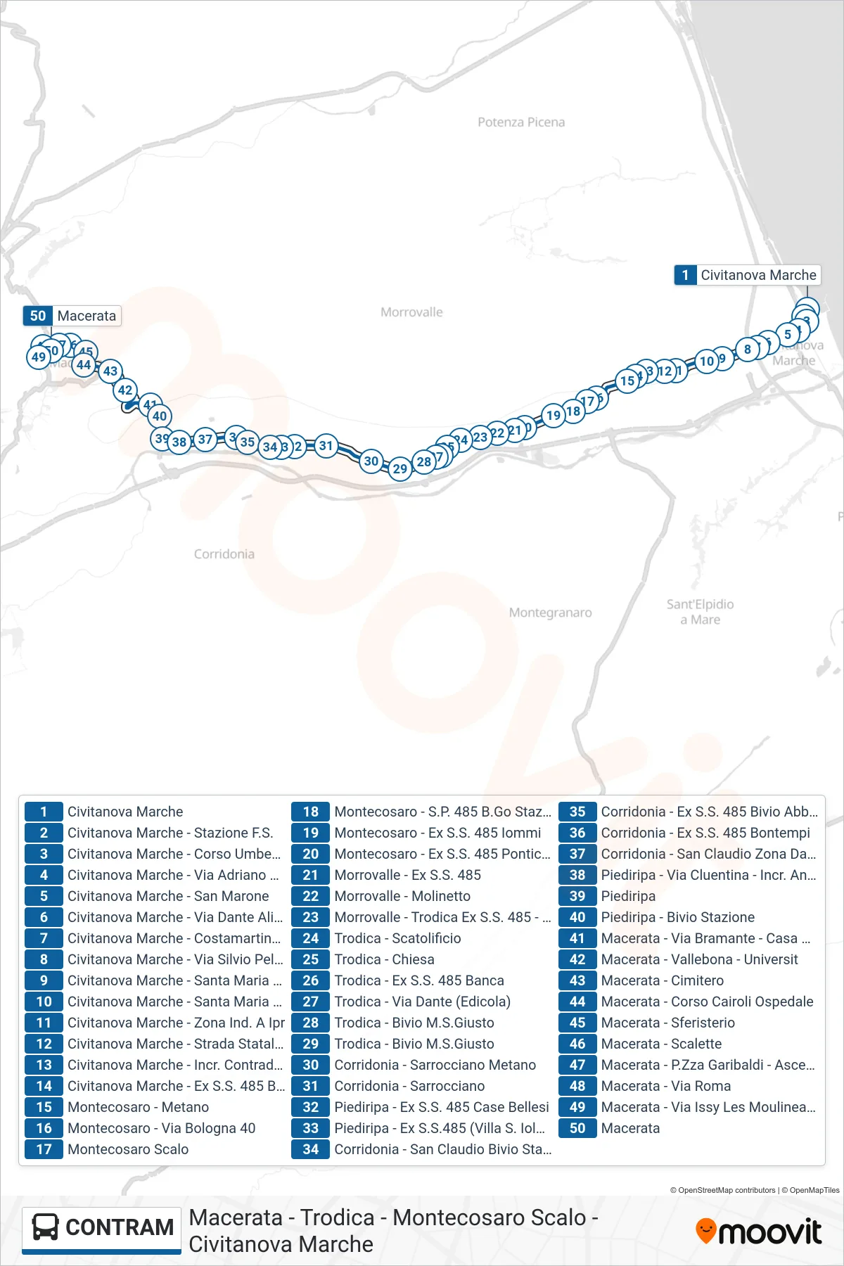 Linea CONTRAM bus (Macerata) - Percorsi e fermate sulla mappa