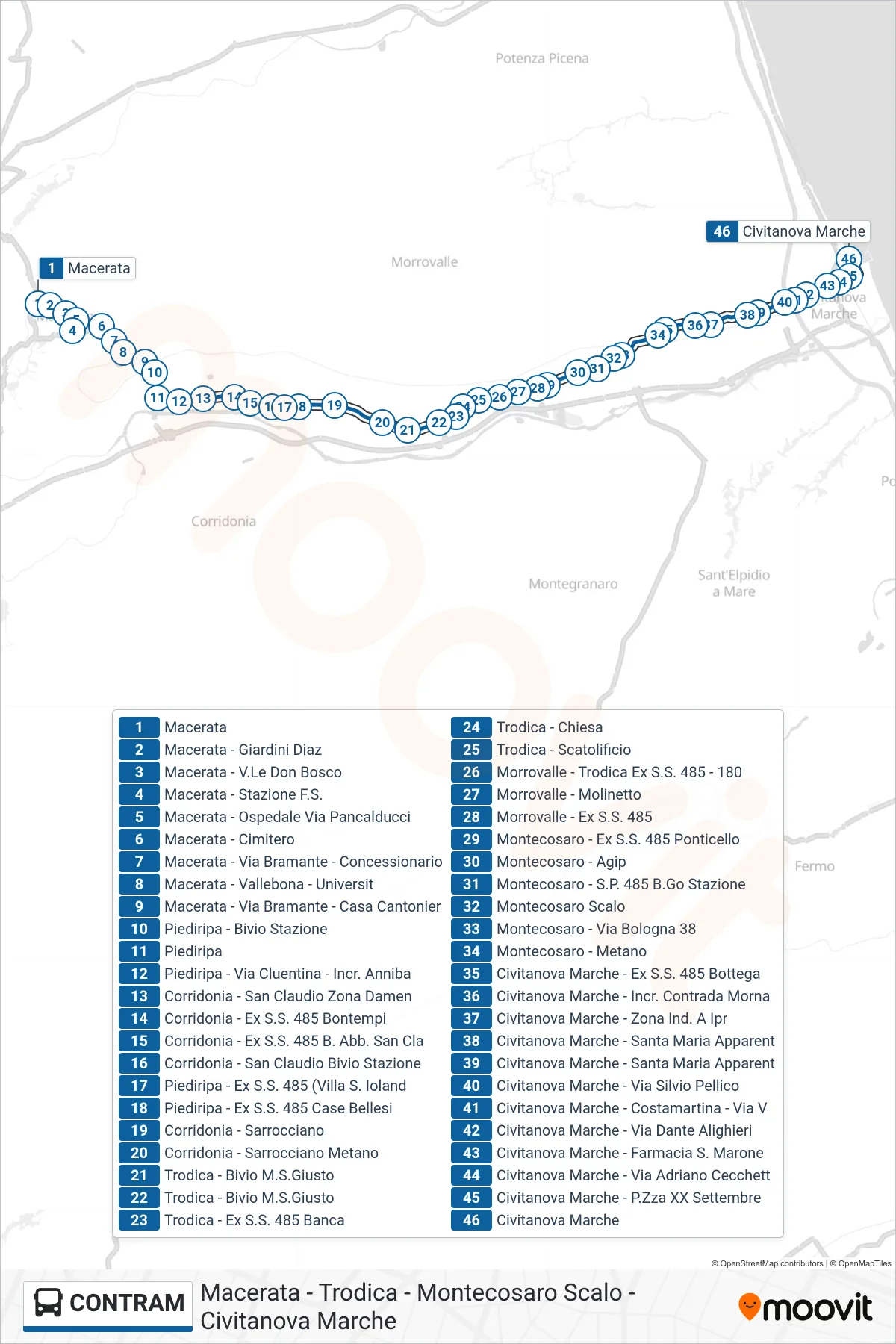 Linea CONTRAM bus (Civitanova Marche) - Percorsi e fermate sulla mappa
