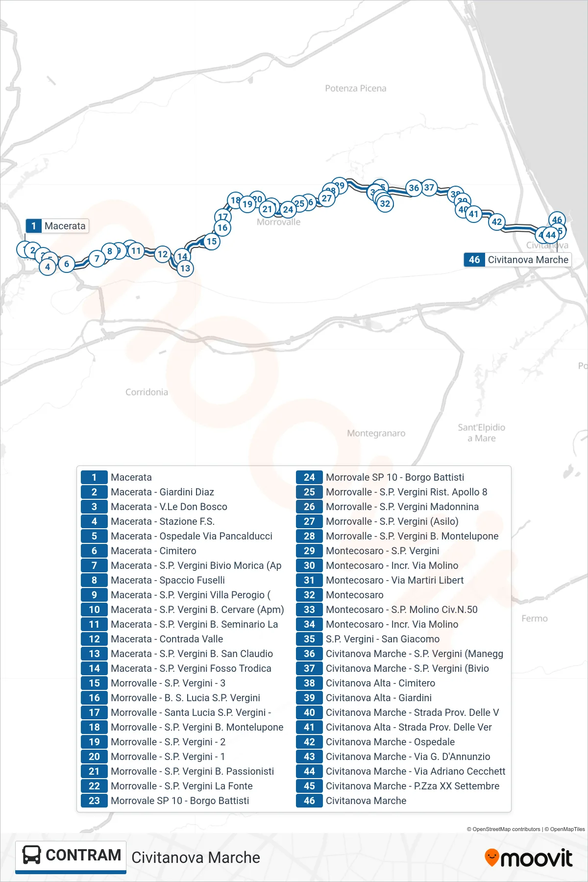 Linea CONTRAM bus (Civitanova Marche) - Percorsi e fermate sulla mappa